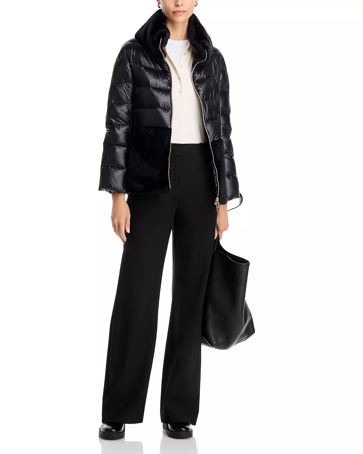 Quilted Faux Fur Trim Coat - 2