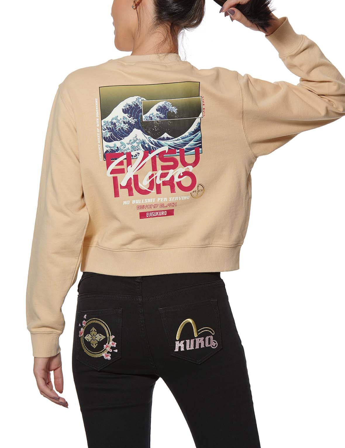 Ukiyo-E and Seagull Print Cropped Sweatshirt - 7