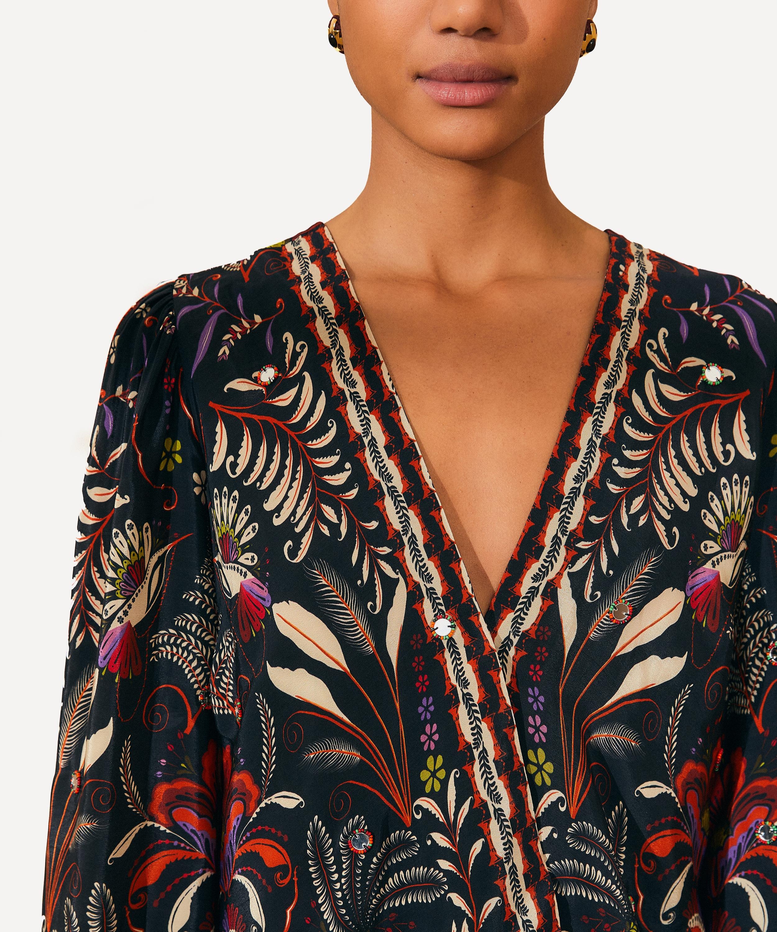 Black Classic Garden Mirror Trim Blouse - 4