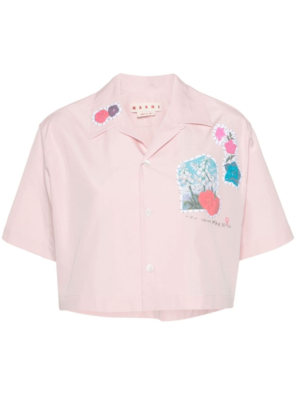 floral-patch cropped shirt - 1