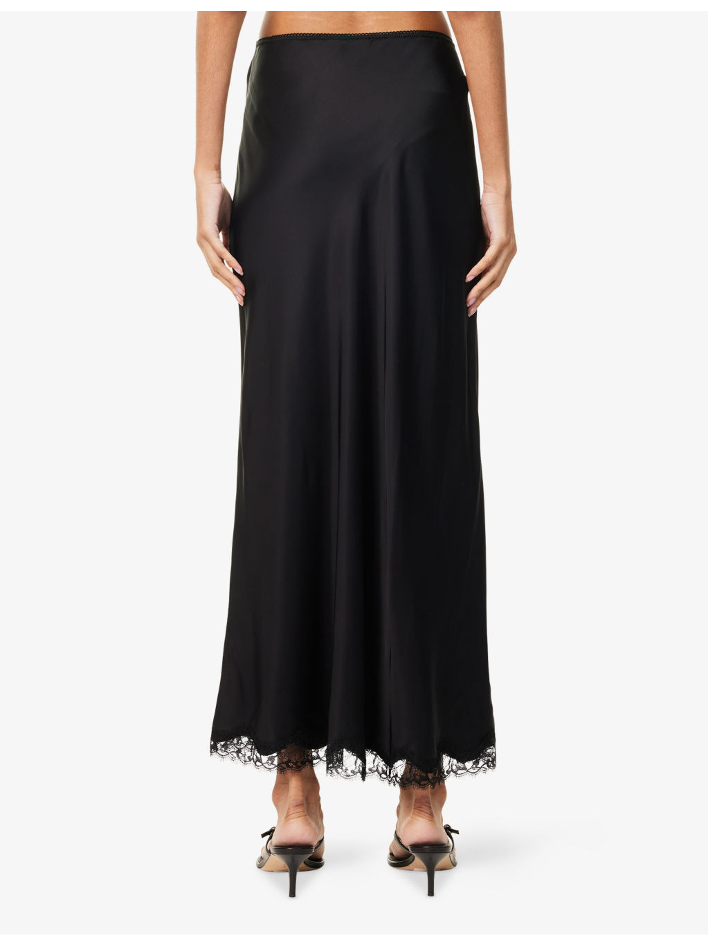 Stassie Lace-Hem Satin Midi Skirt - 4