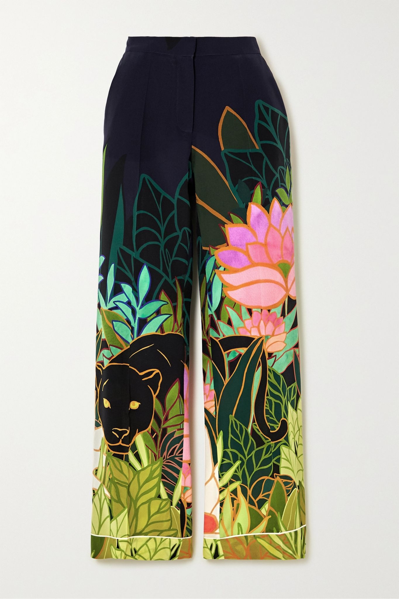 Printed silk crepe de chine wide-leg pants - 1