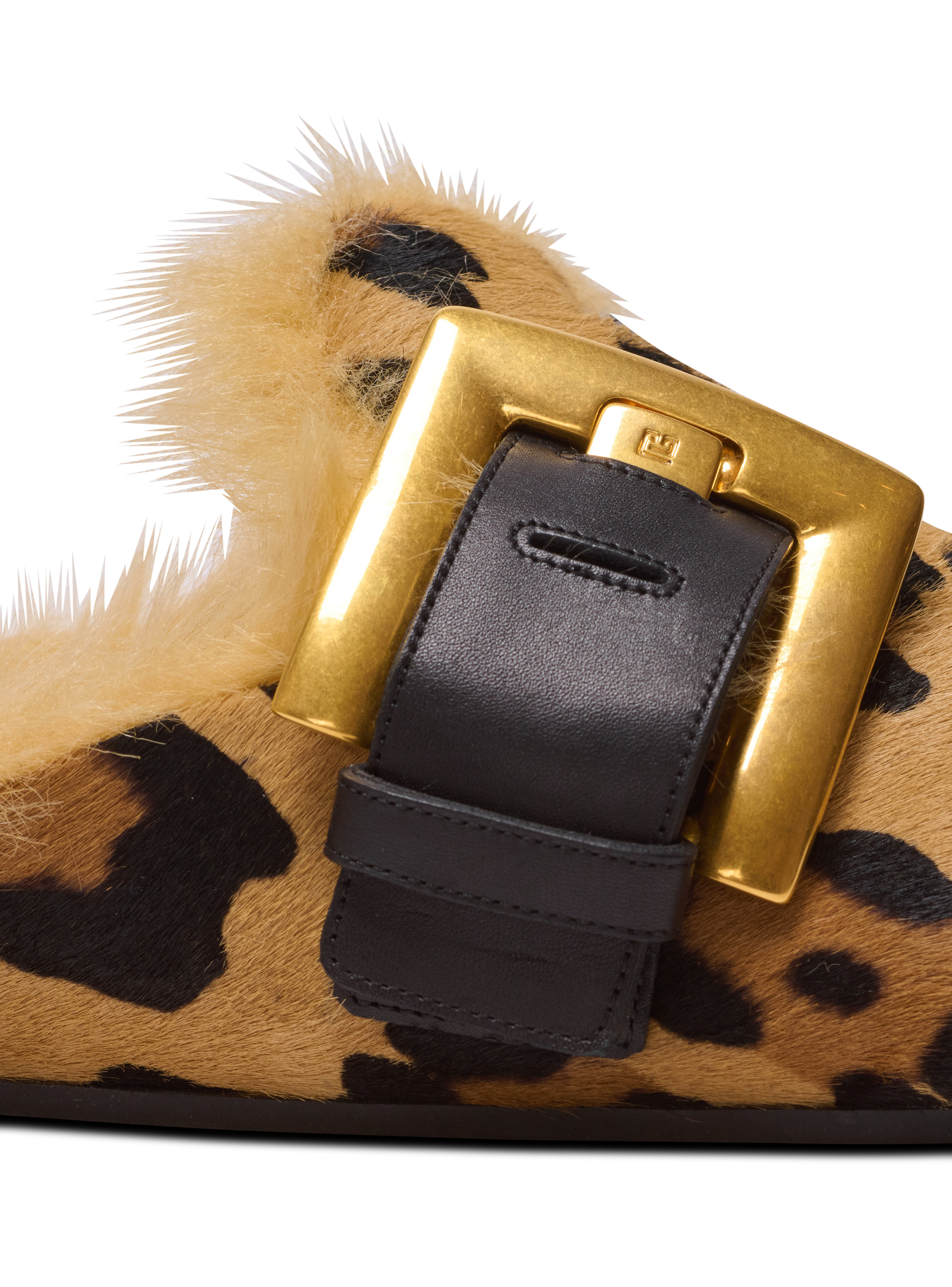 Anthem leopard print ponyskin leather and faux fur mules - 7