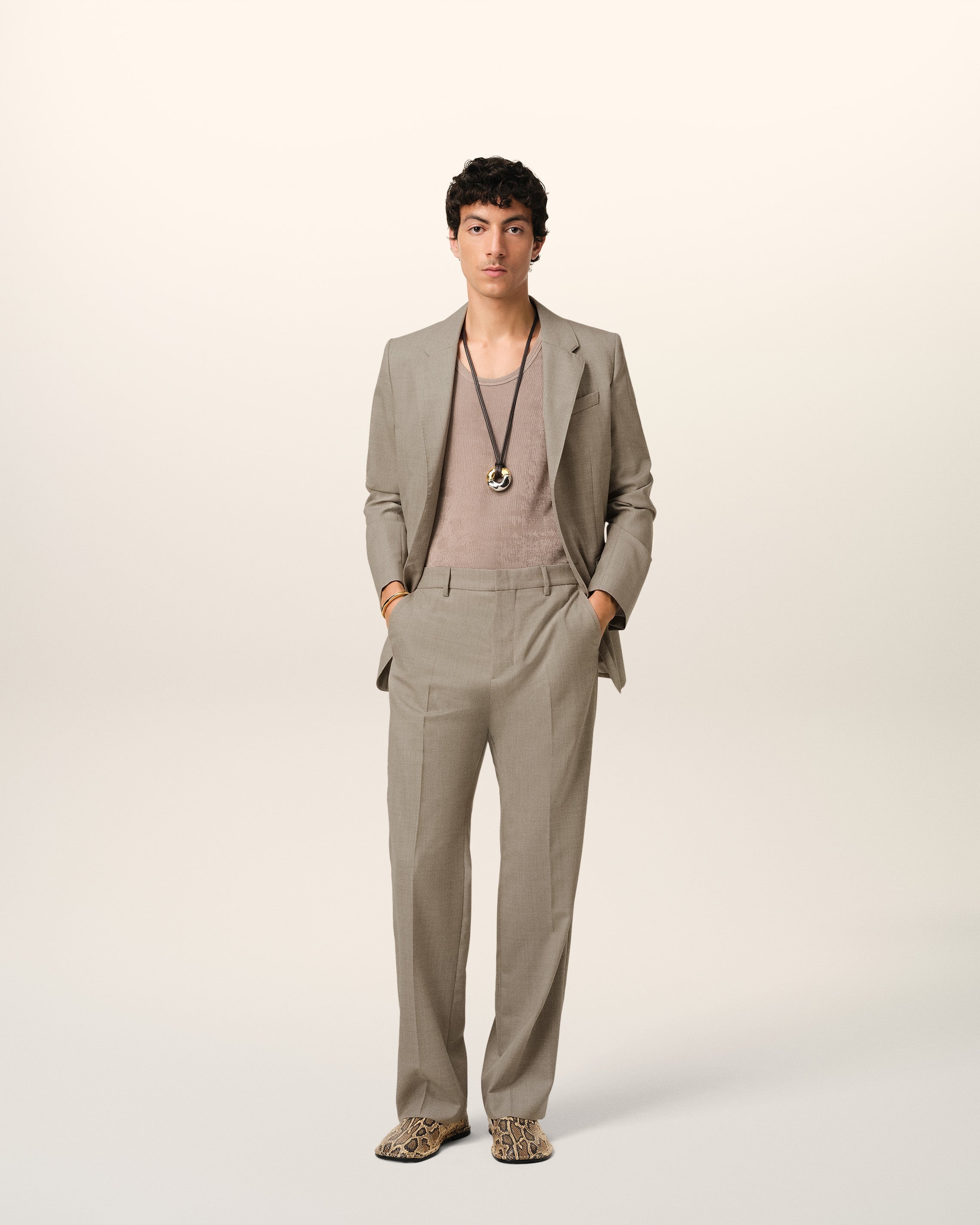 BEIGE WOOL STRAIGHT FIT TROUSERS - 2