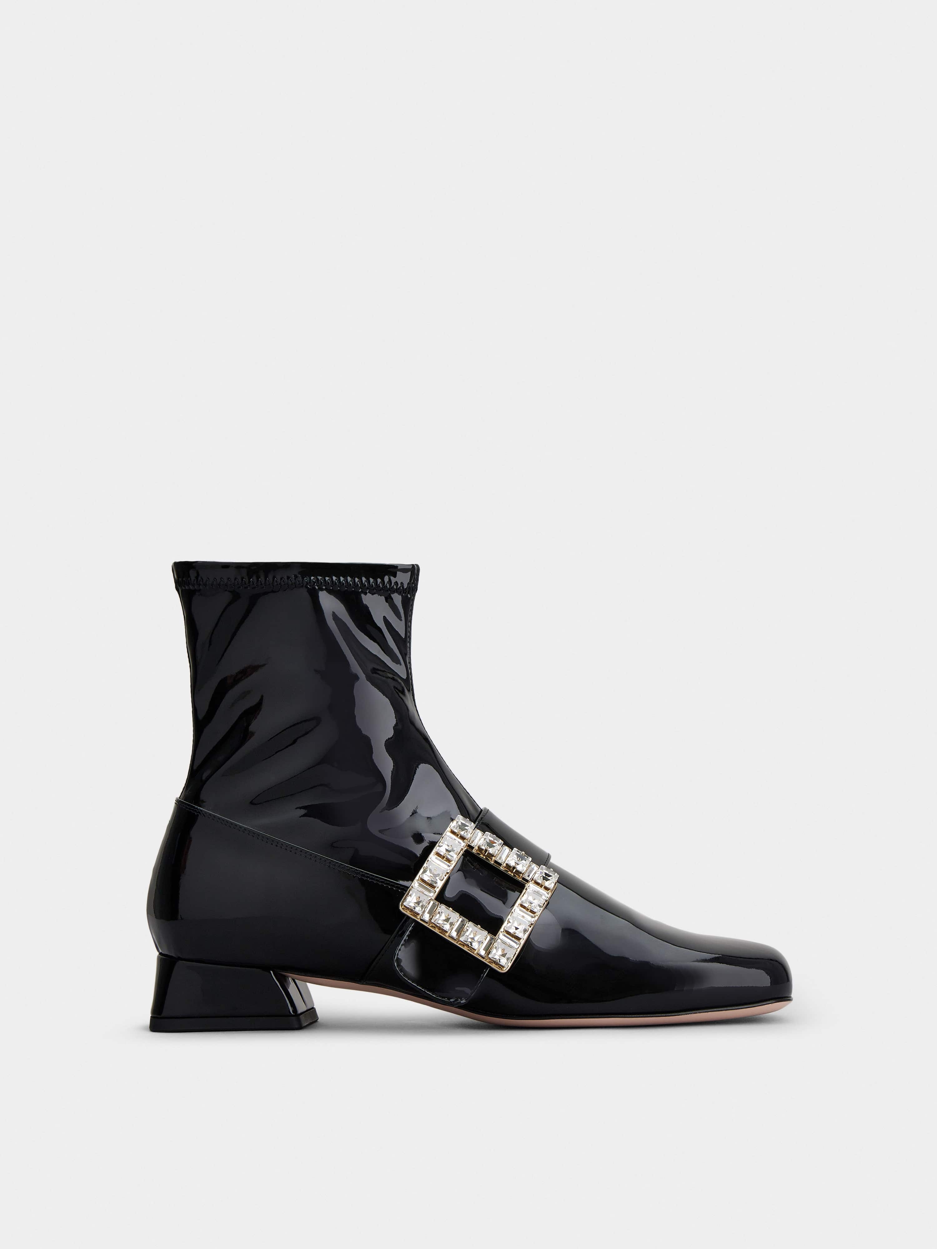 Très Vivier Babies Strass Buckle Strech Boots in Patent Leather - 1