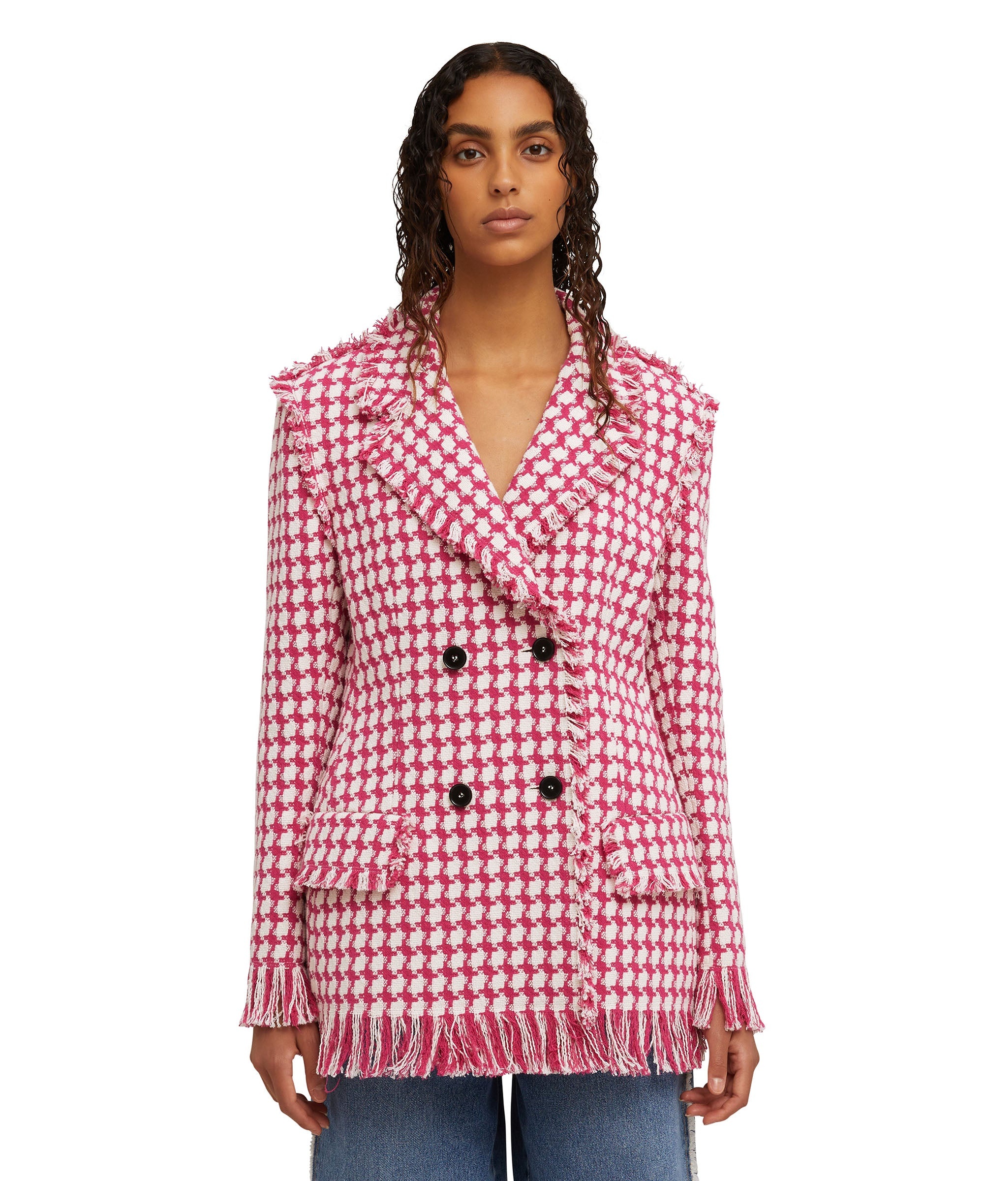 Double-breasted houndstooth blazer with lapel collar - 2