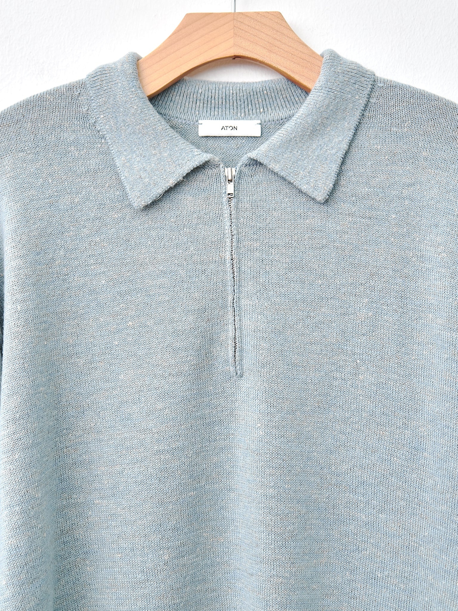 Baby Alpaca Linen Zip Up Polo Sweater - Sax - 5