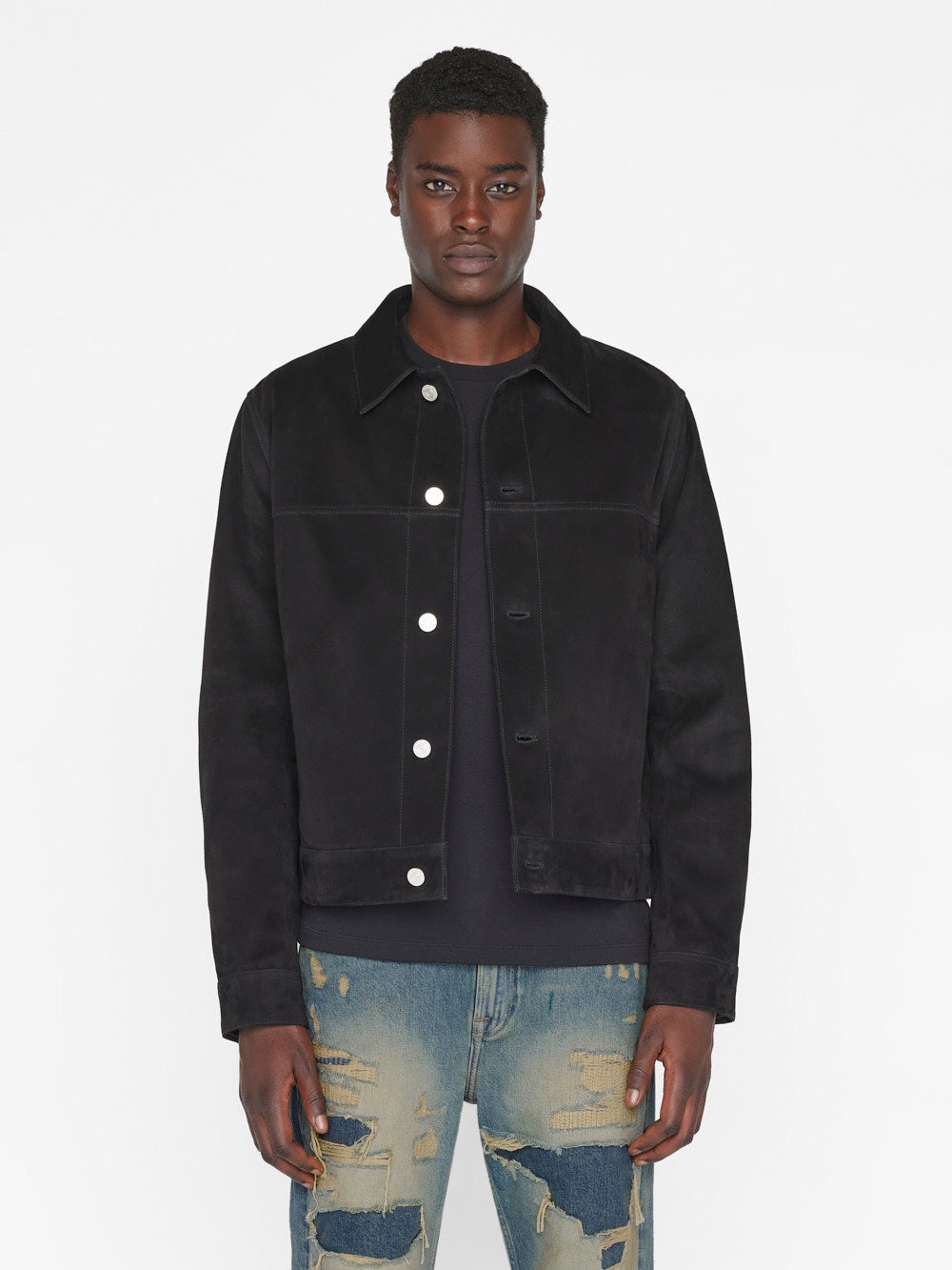 Suede Trucker Jacket in Noir - 3