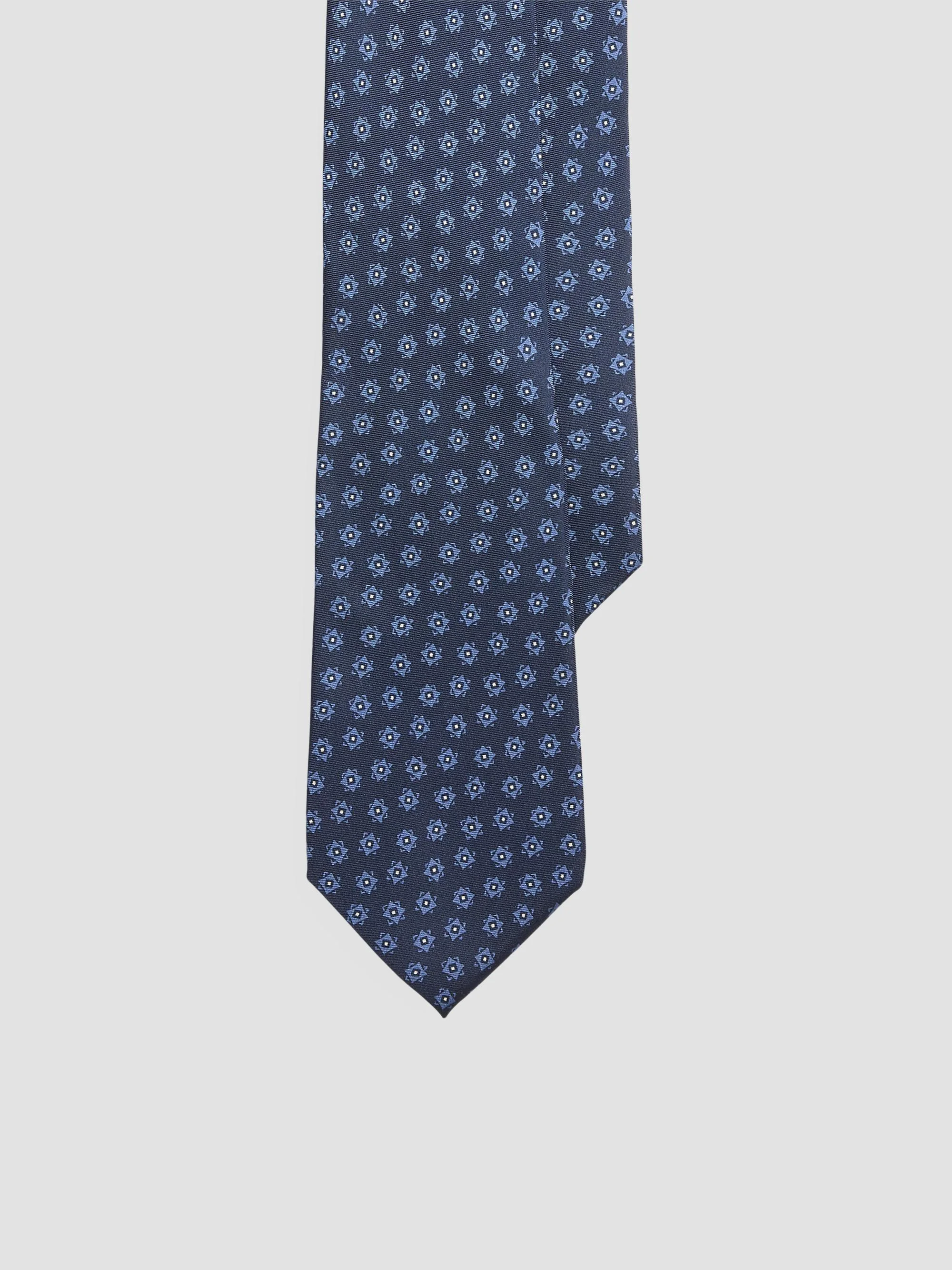 Men's Dot Square Deco Silk Tie - Navy Blue - 1
