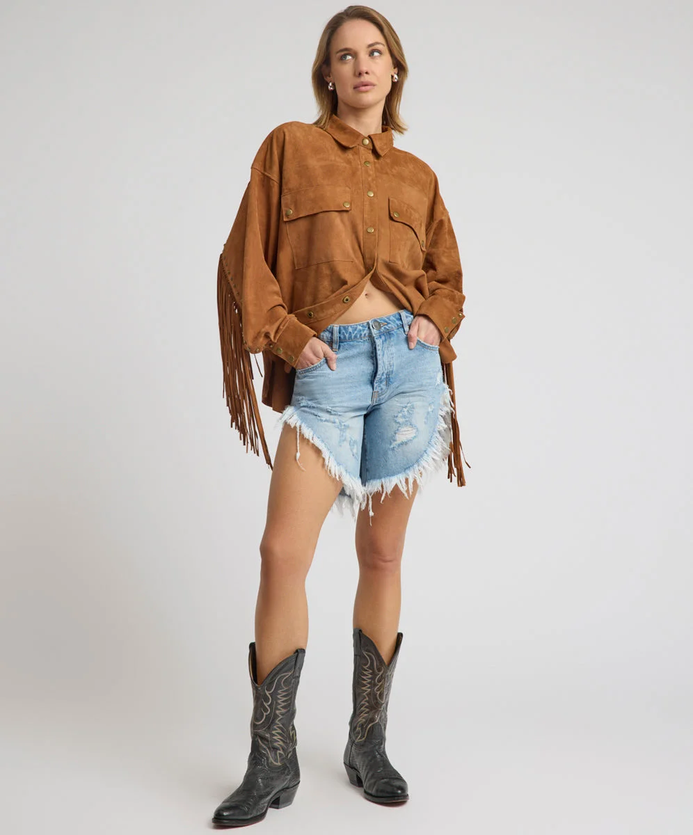 Frankies Low Waist Long Length Denim Shorts - Riviera Blue - 1