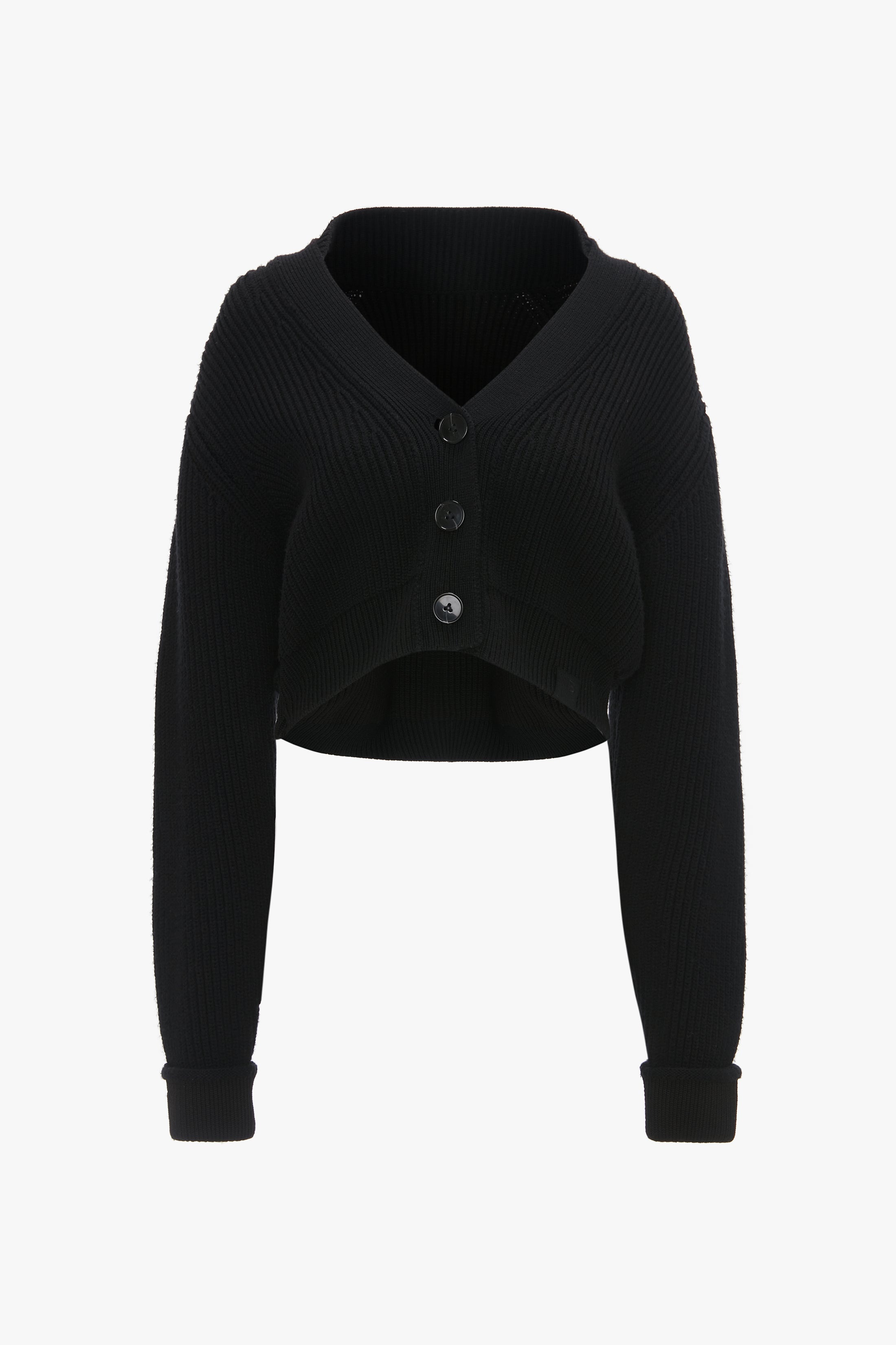 Cropped V-Neck Cardigan In Black - 1