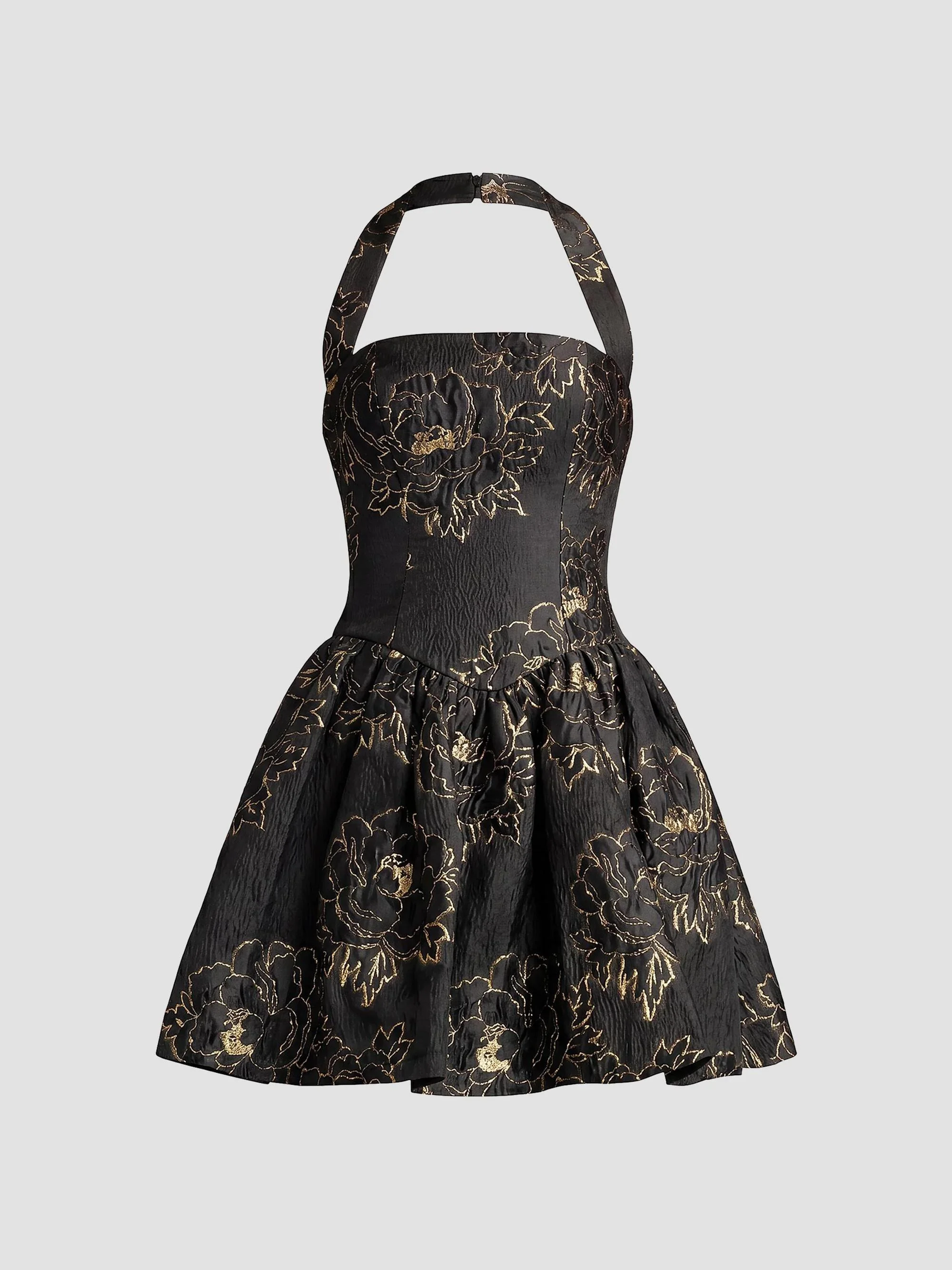 Women's Lyssa Textured Brocade Mini Dress - Black Gold - 1