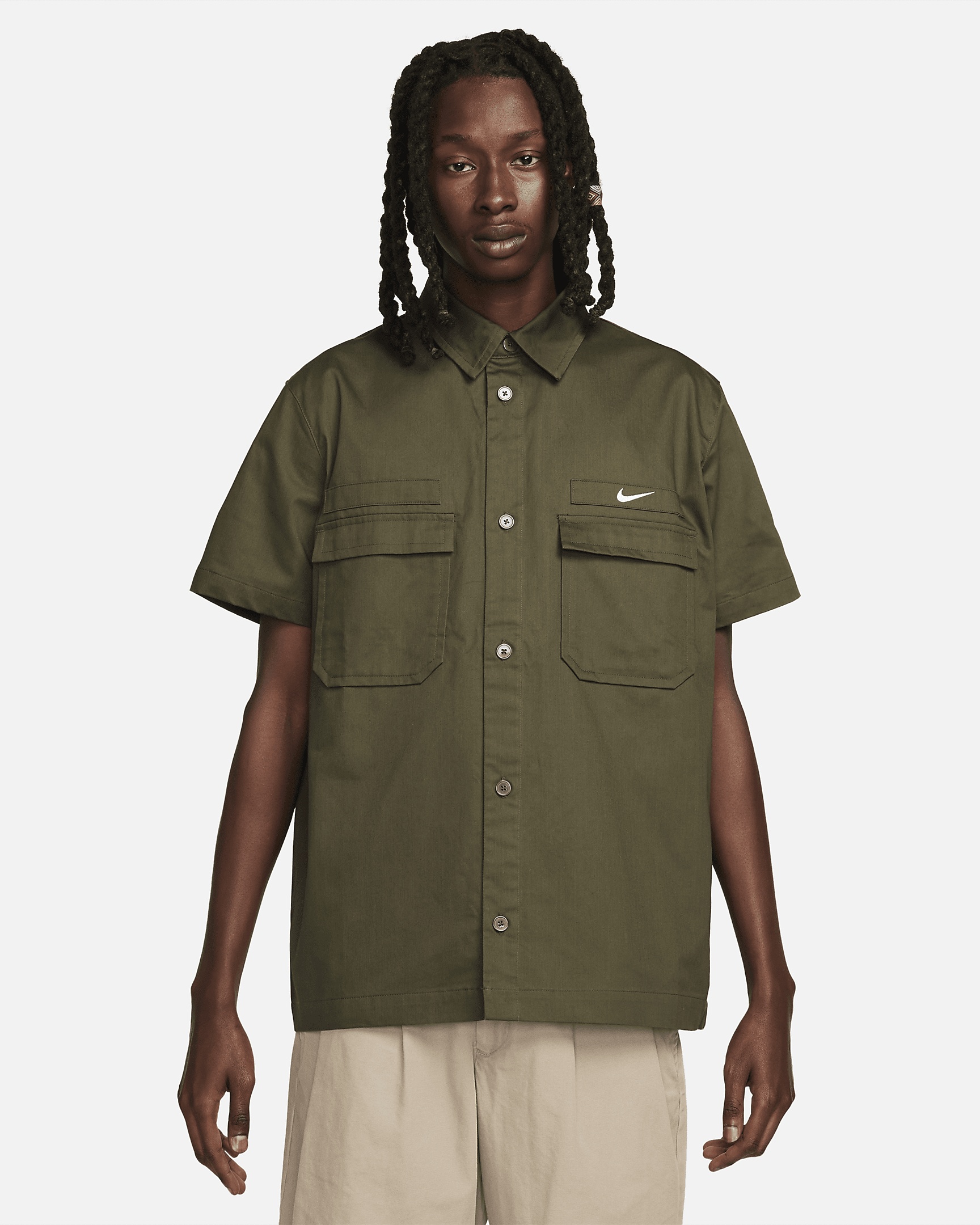 Nike Life Men's Woven Military Short-Sleeve Button-Down Shirt - 1