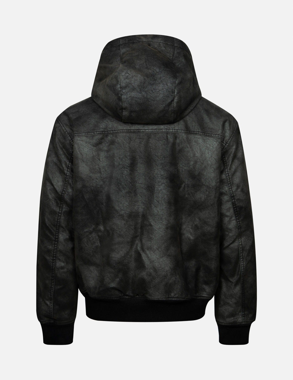 Hooded Grain Pattern Regular Fit Leather Bomber Jacket - 2