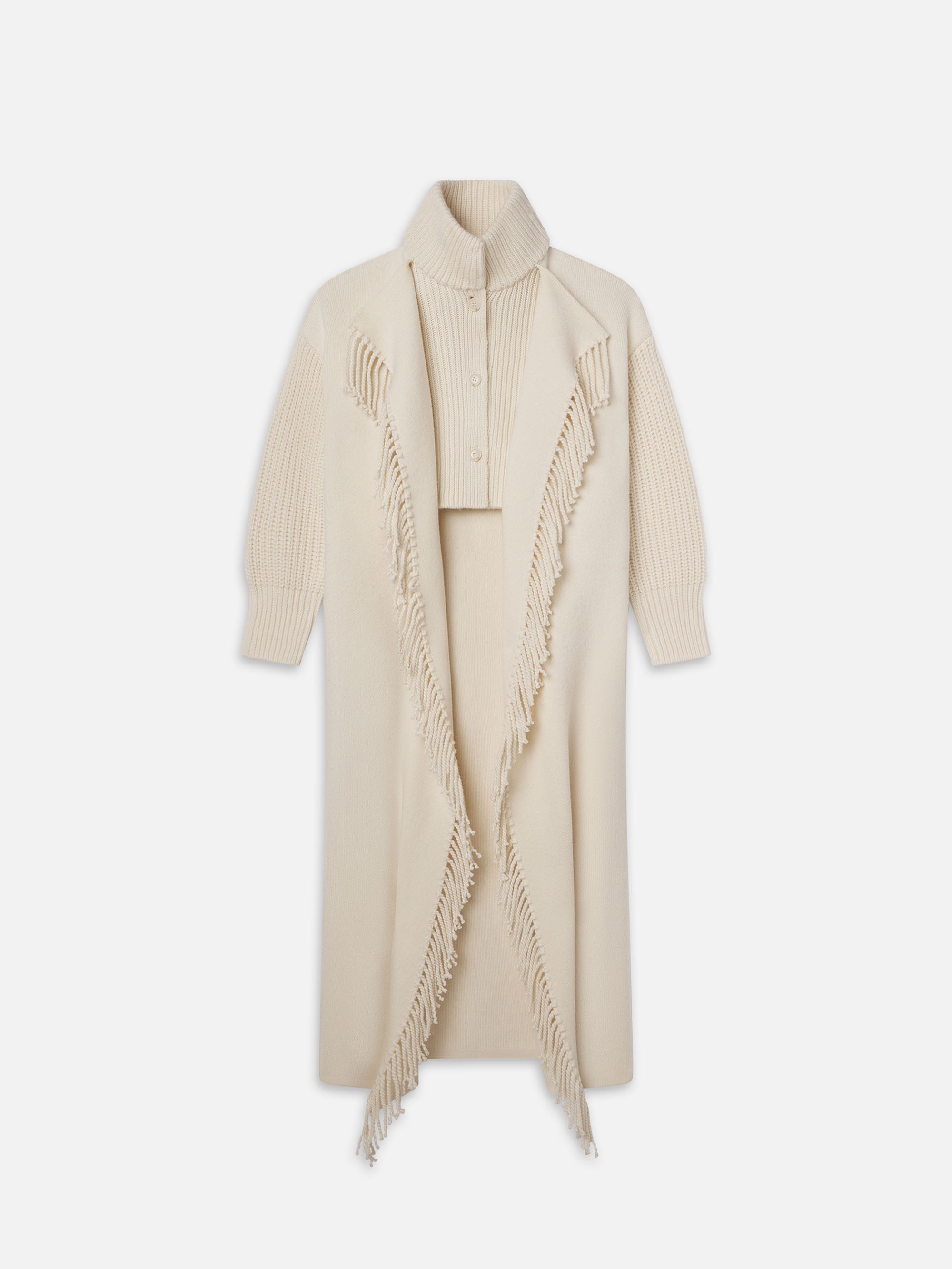 Jacquard Fringe Coat in Stone - 1