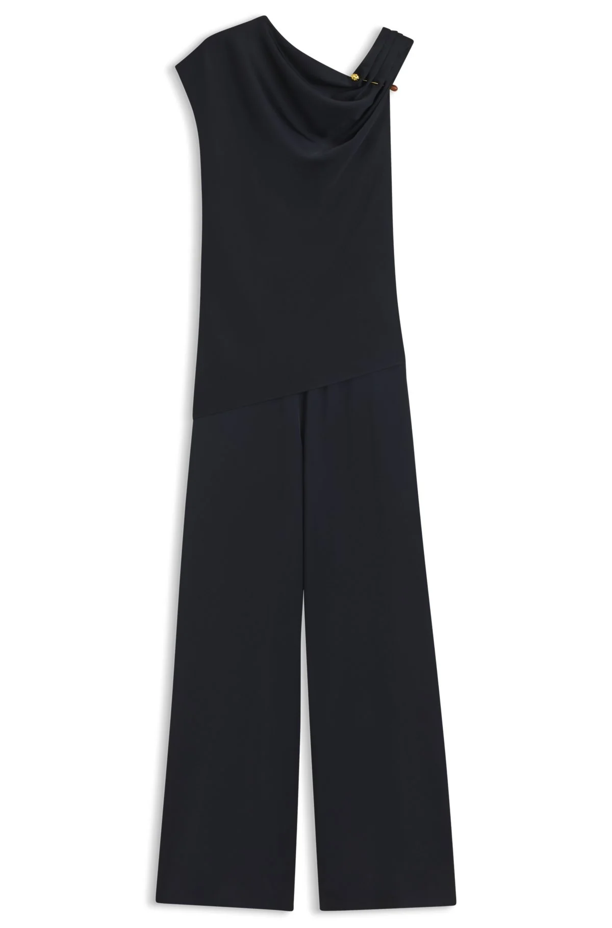 STRAIGHT-LEG JUMPSUIT WITH PIN AND GATHERED DETAIL - 1