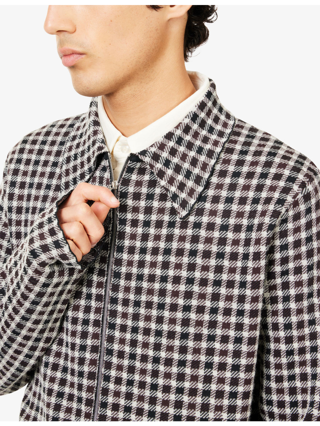 Pointed-Collar Check Woven Jacket - 5