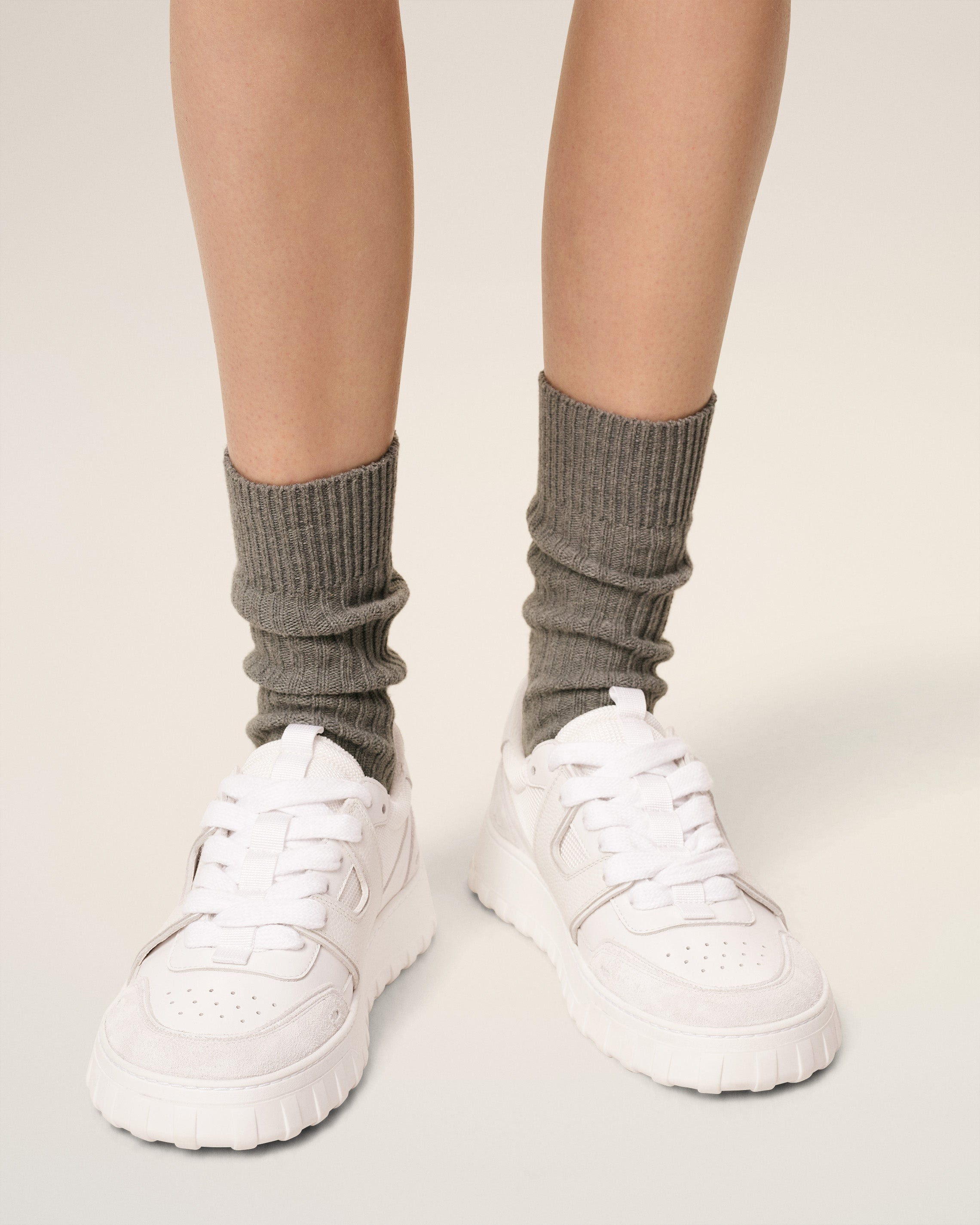 WHITE SMOOTH LEATHER LOW TOP A WALK SNEAKERS - 2