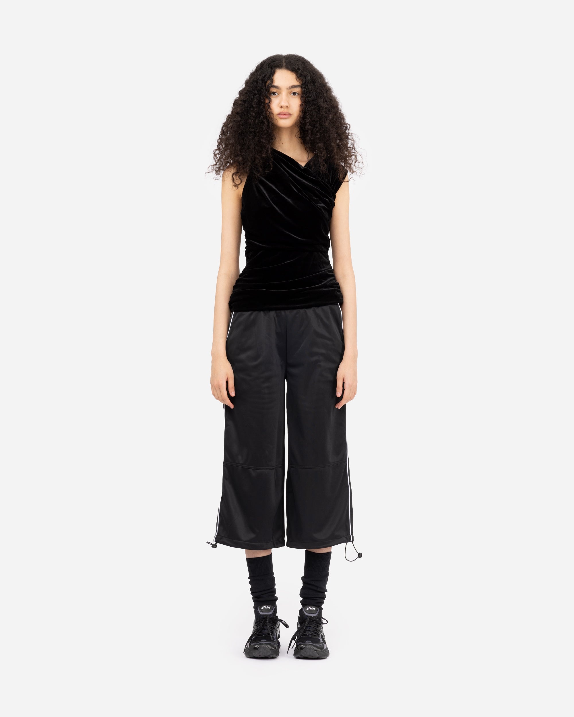 Velvet Jersey Ruched Crossover Blouse - 2