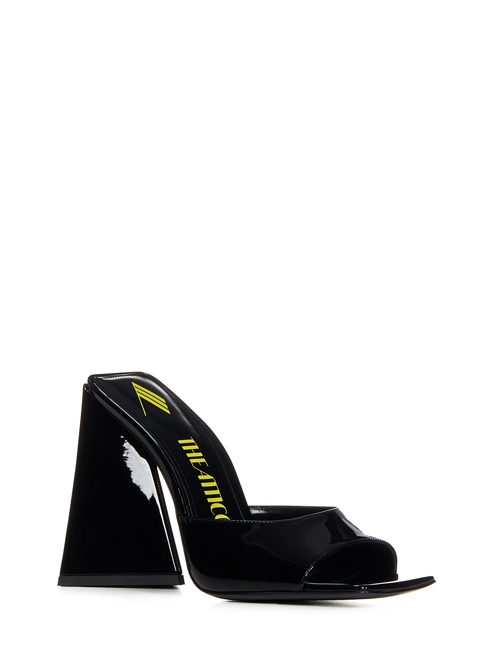 Black 'Devon' mules in patent calfskin with pyramidal heel. - 3
