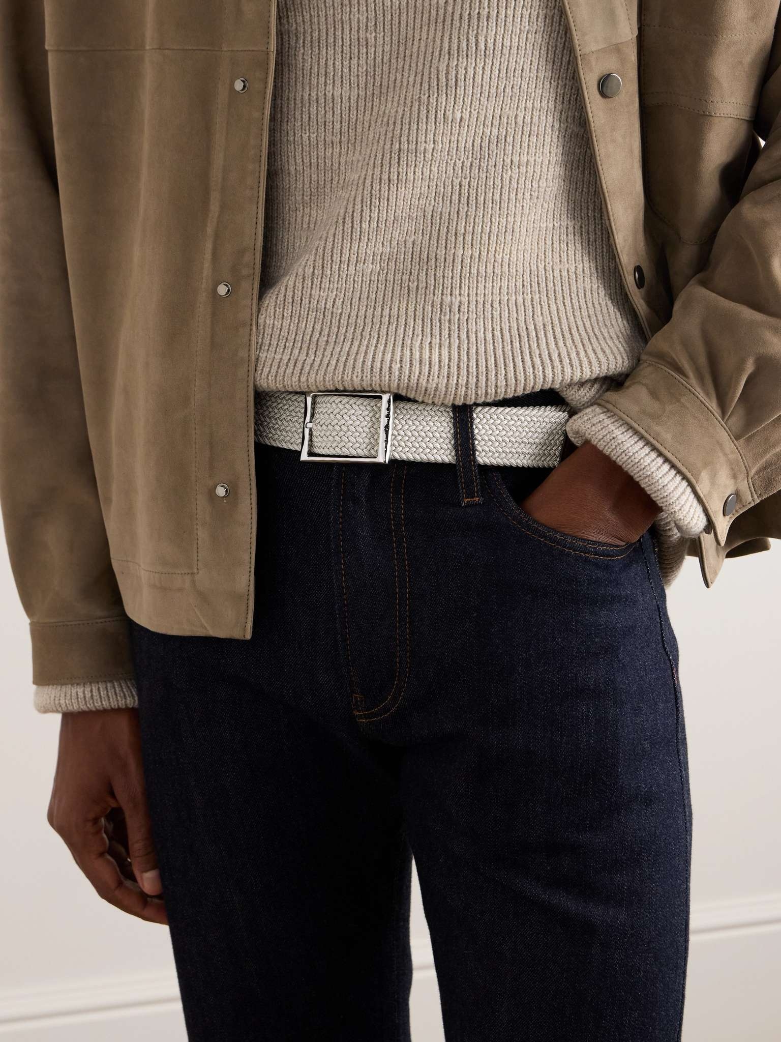 3.5cm Venezia Leather-Trimmed Woven Cord Belt - 3