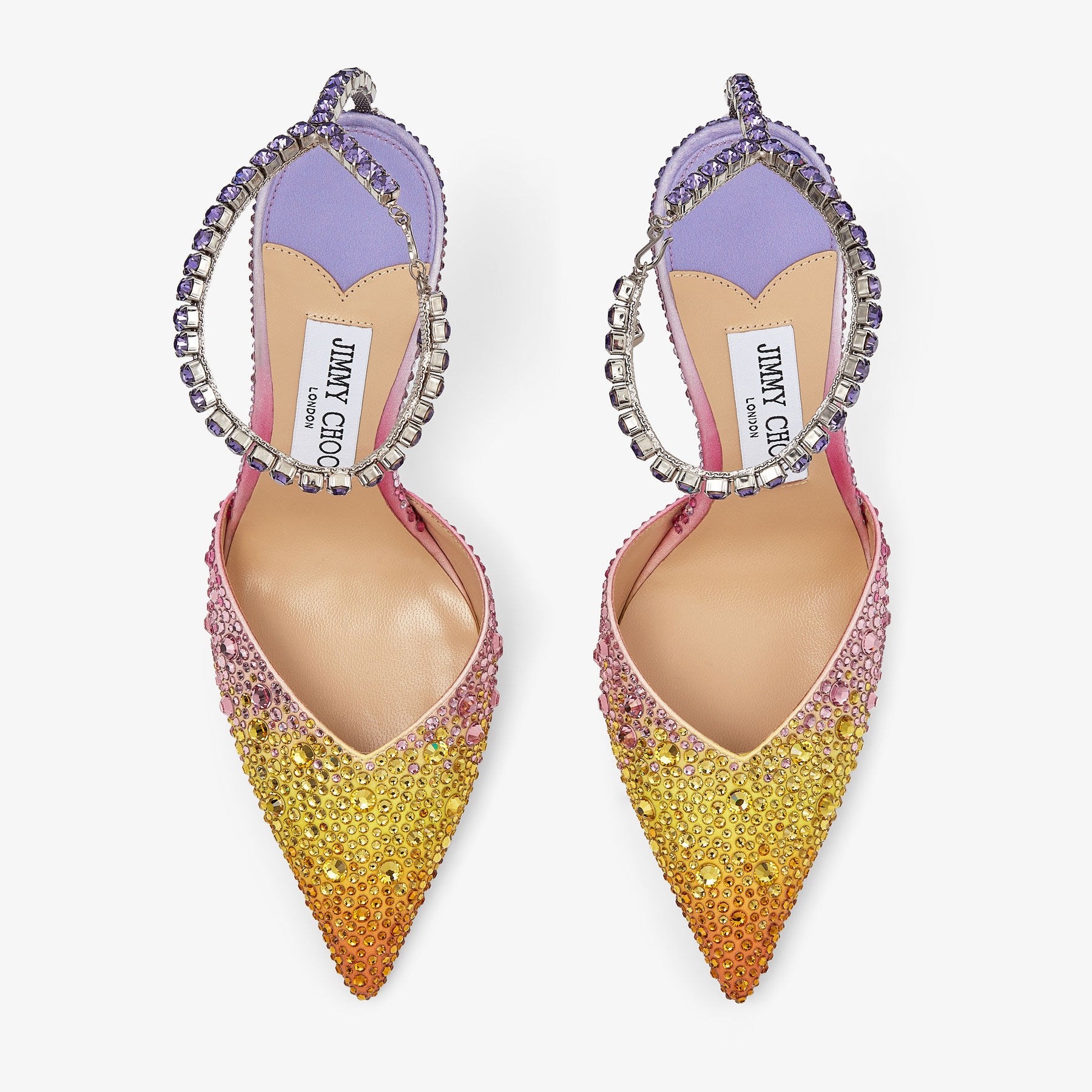 JIMMY CHOO Saeda 100 Sunset Mix Satin Crystal Pumps | REVERSIBLE