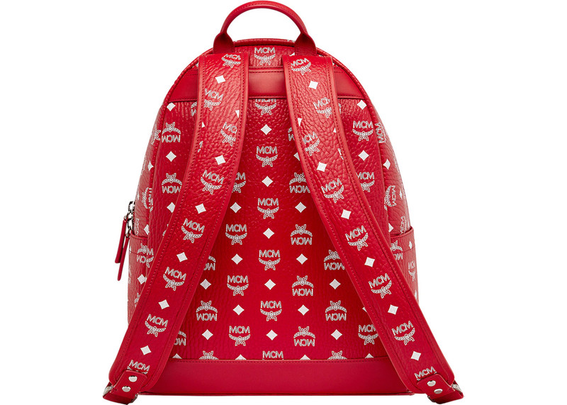 MCM MCM Stark Backpack Visetos White Logo Medium Ruby Red outlook