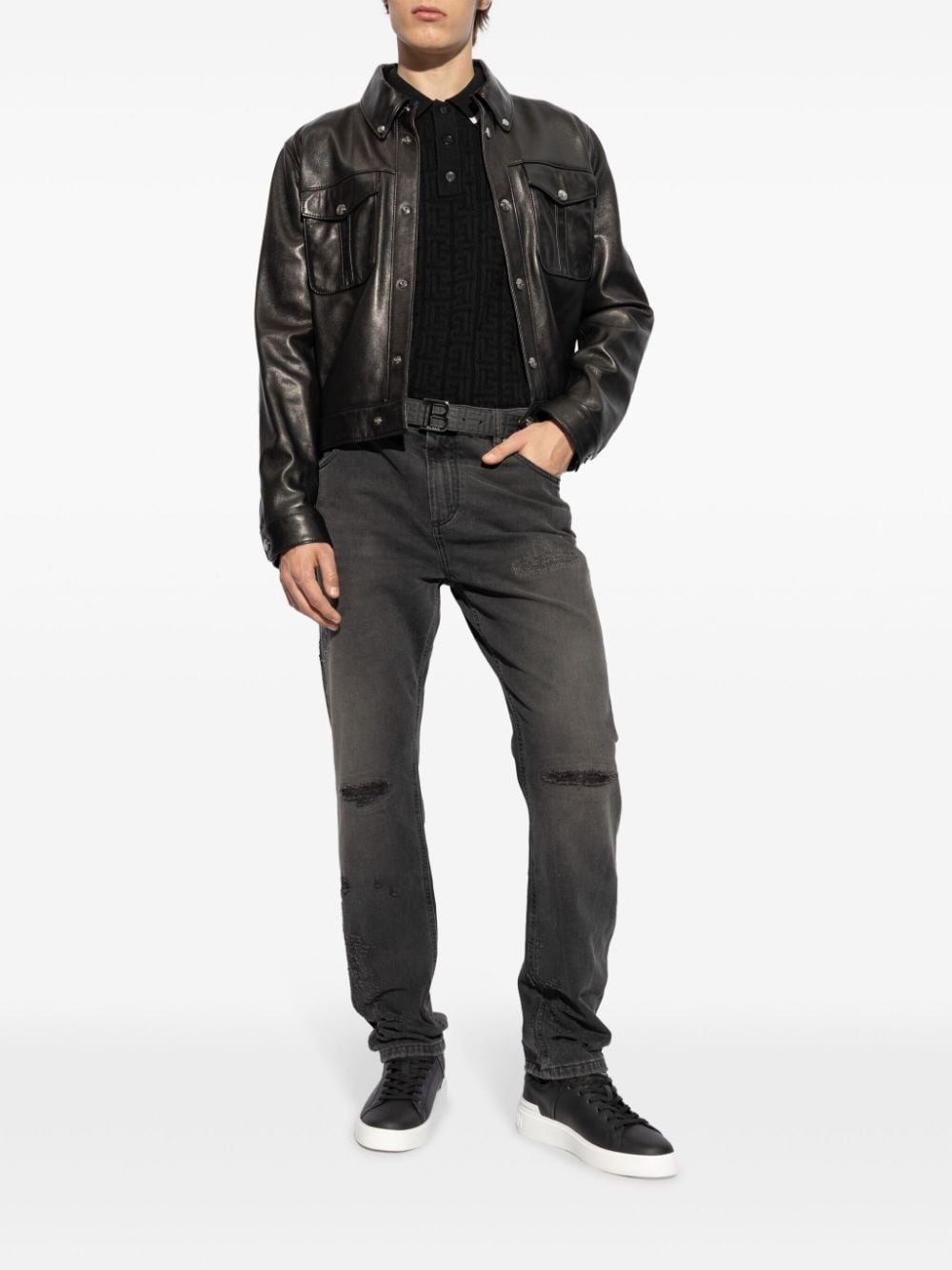 distressed finish slim-cut jeans - 2