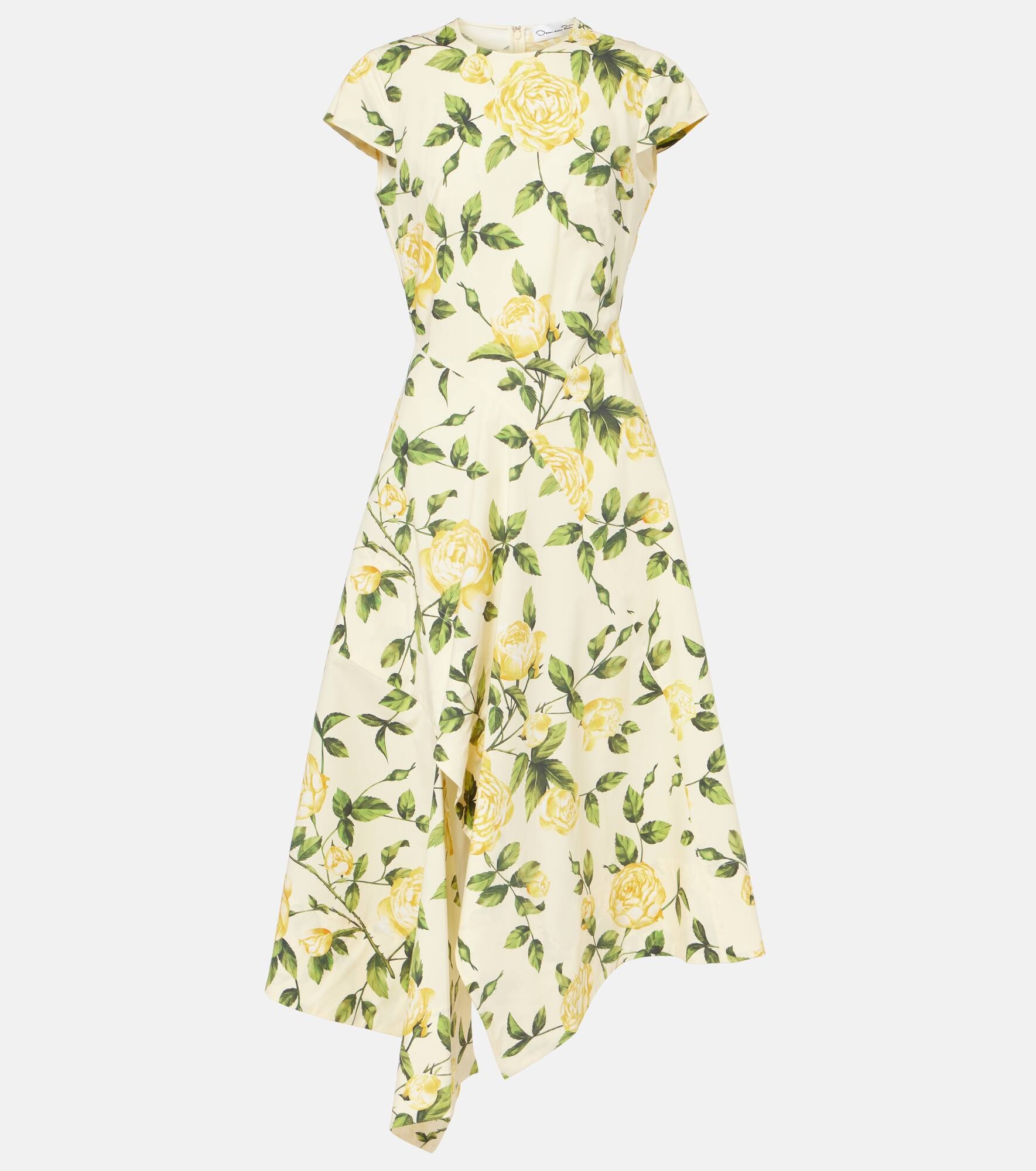 Floral cotton-blend poplin midi dress - 1