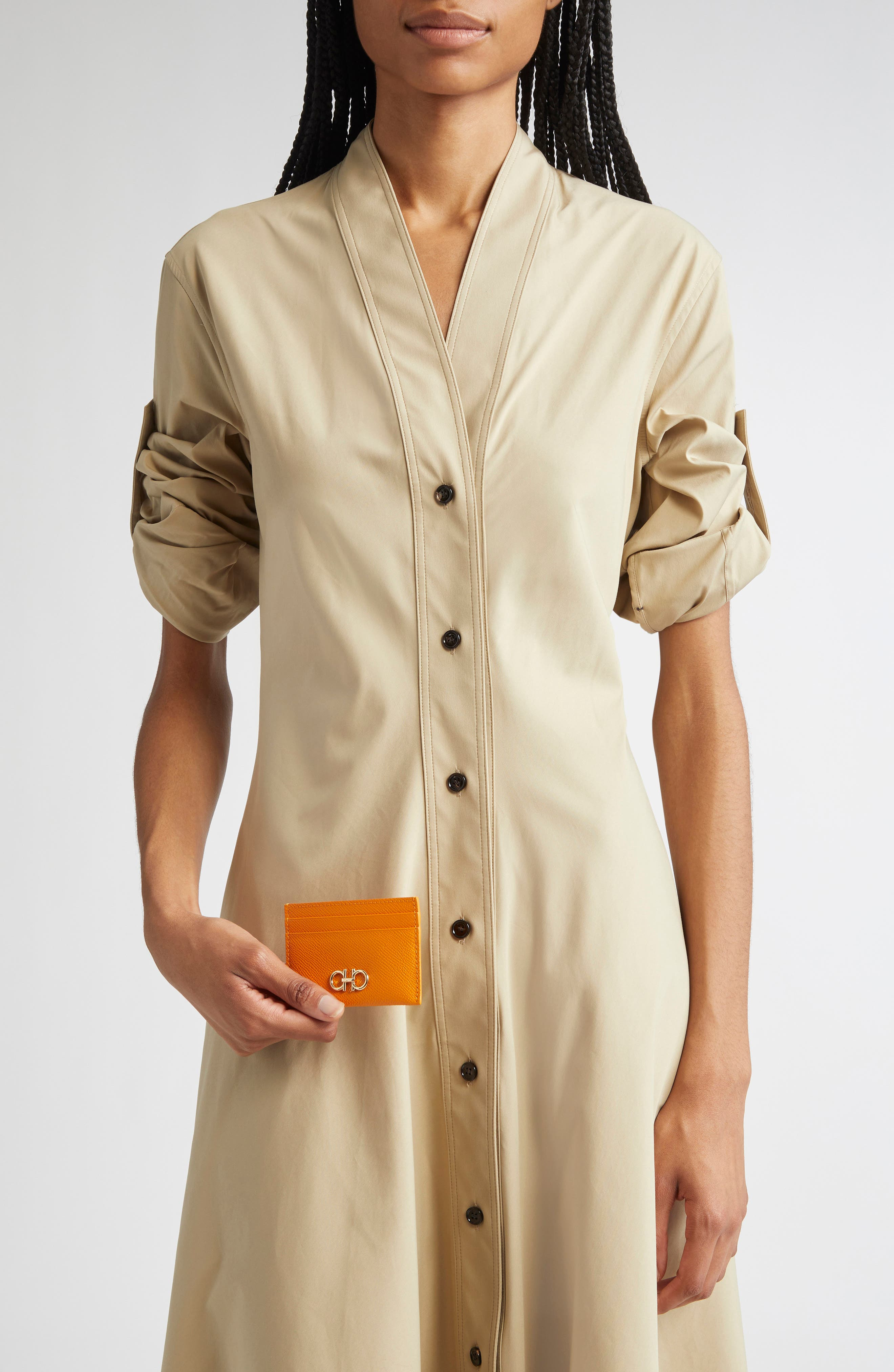 FERRAGAMO Double Gancio Leather Card Case in Tumeric Oro at Nordstrom - 2