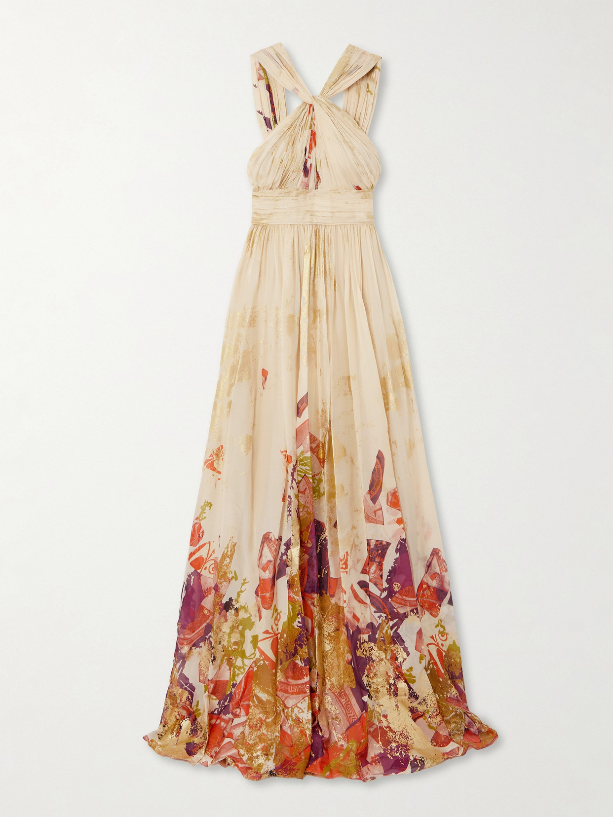 Antique Shard Metallic Printed Silk-chiffon Gown - 1