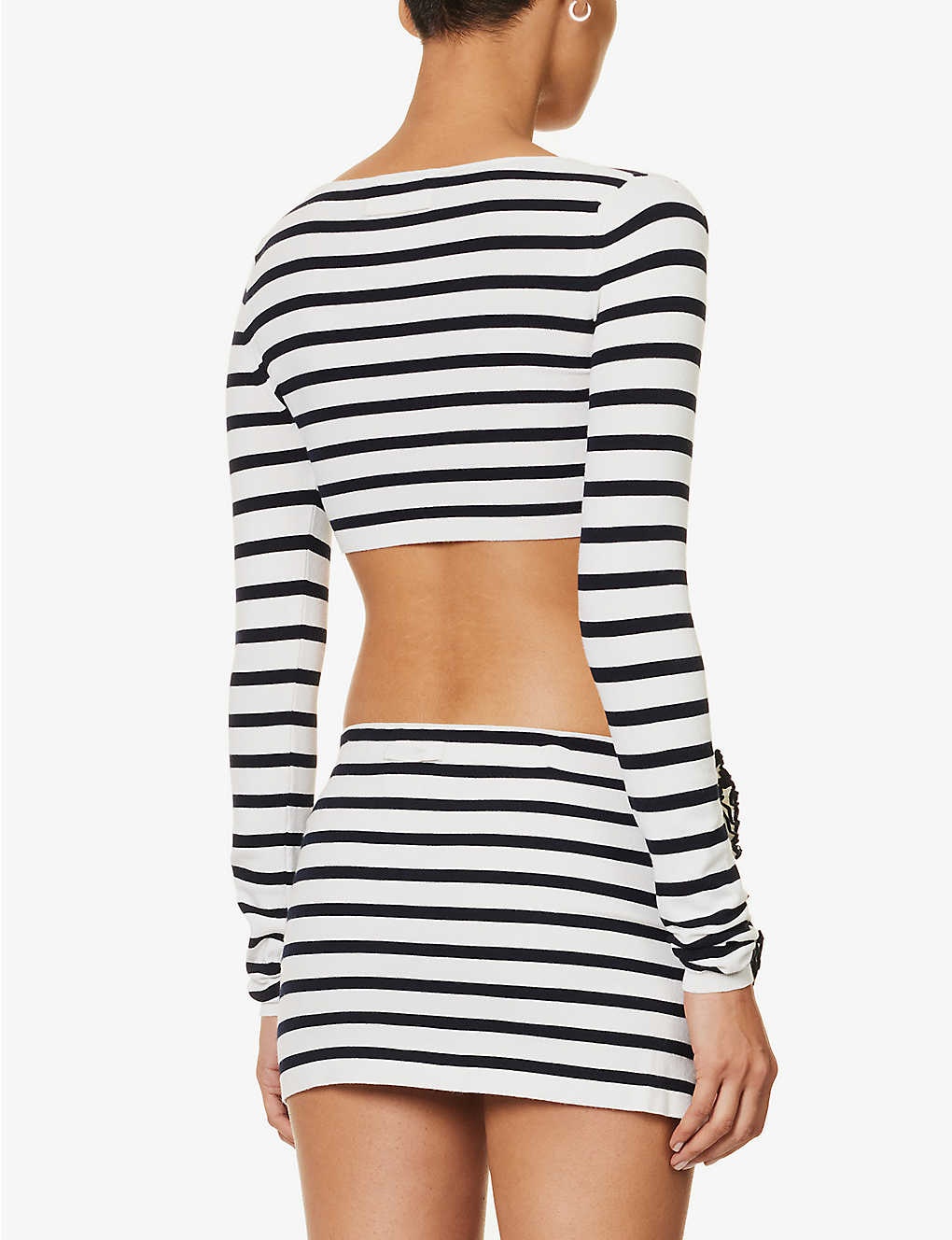 Cropped appliquéd striped stretch-knit top - 7