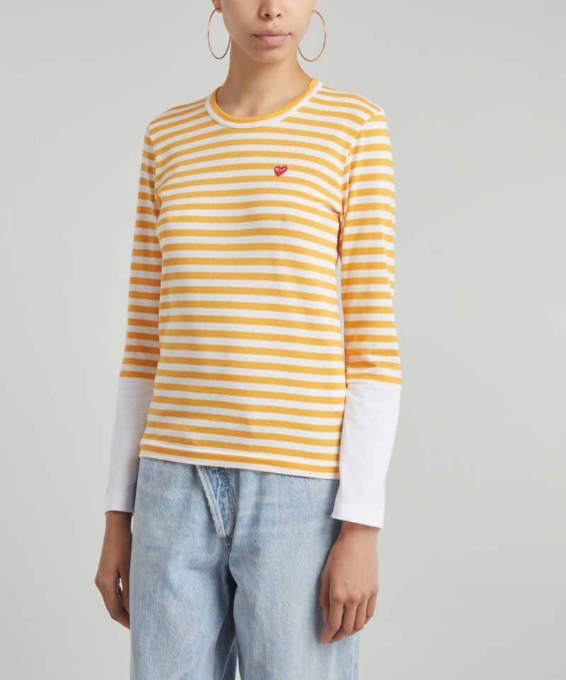 Comme des Garçons PLAY Small Heart Logo Patch Striped T-Shirt outlook