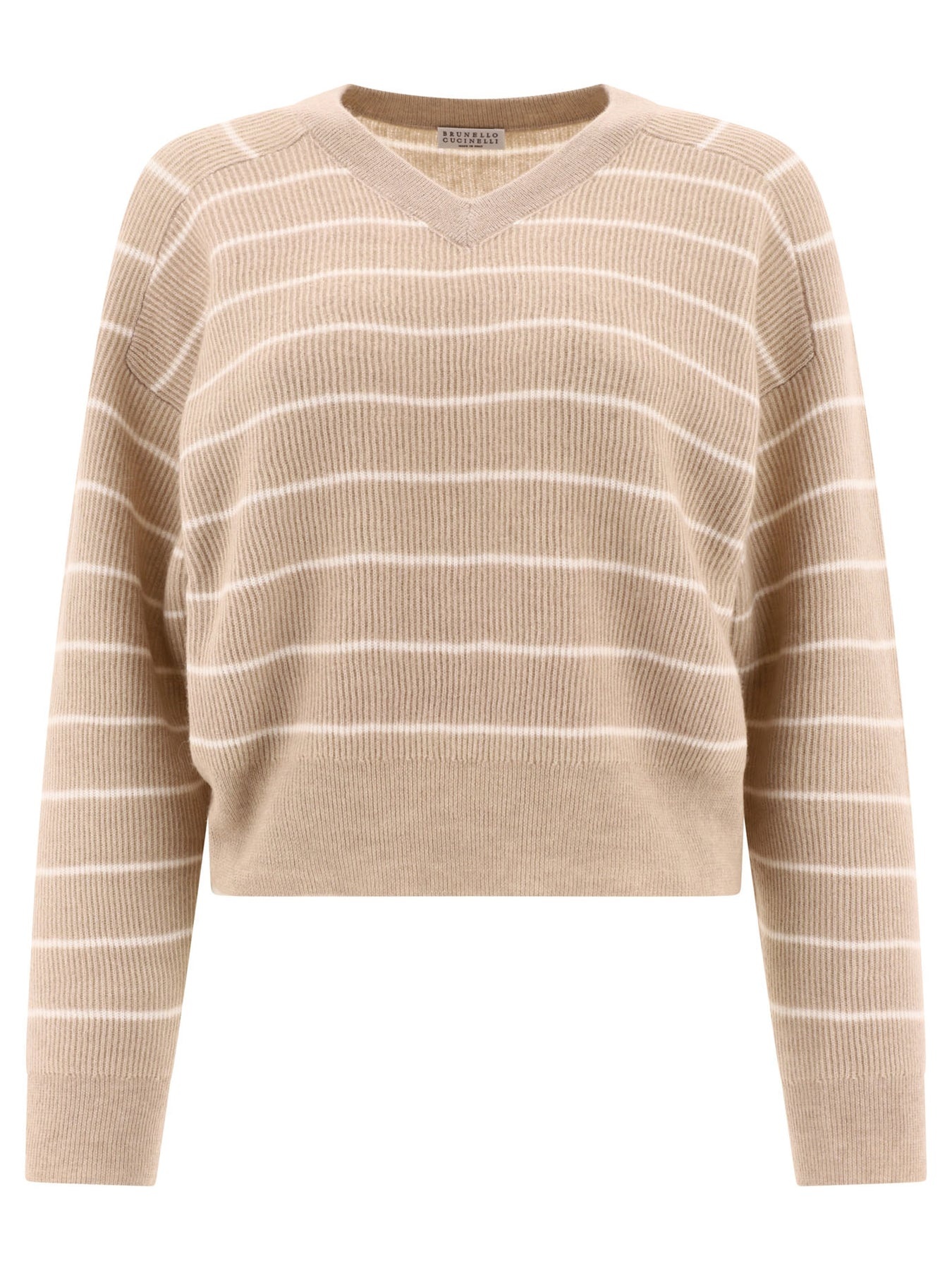 Striped English Rib Sweater With Monili Knitwear Beige - 1