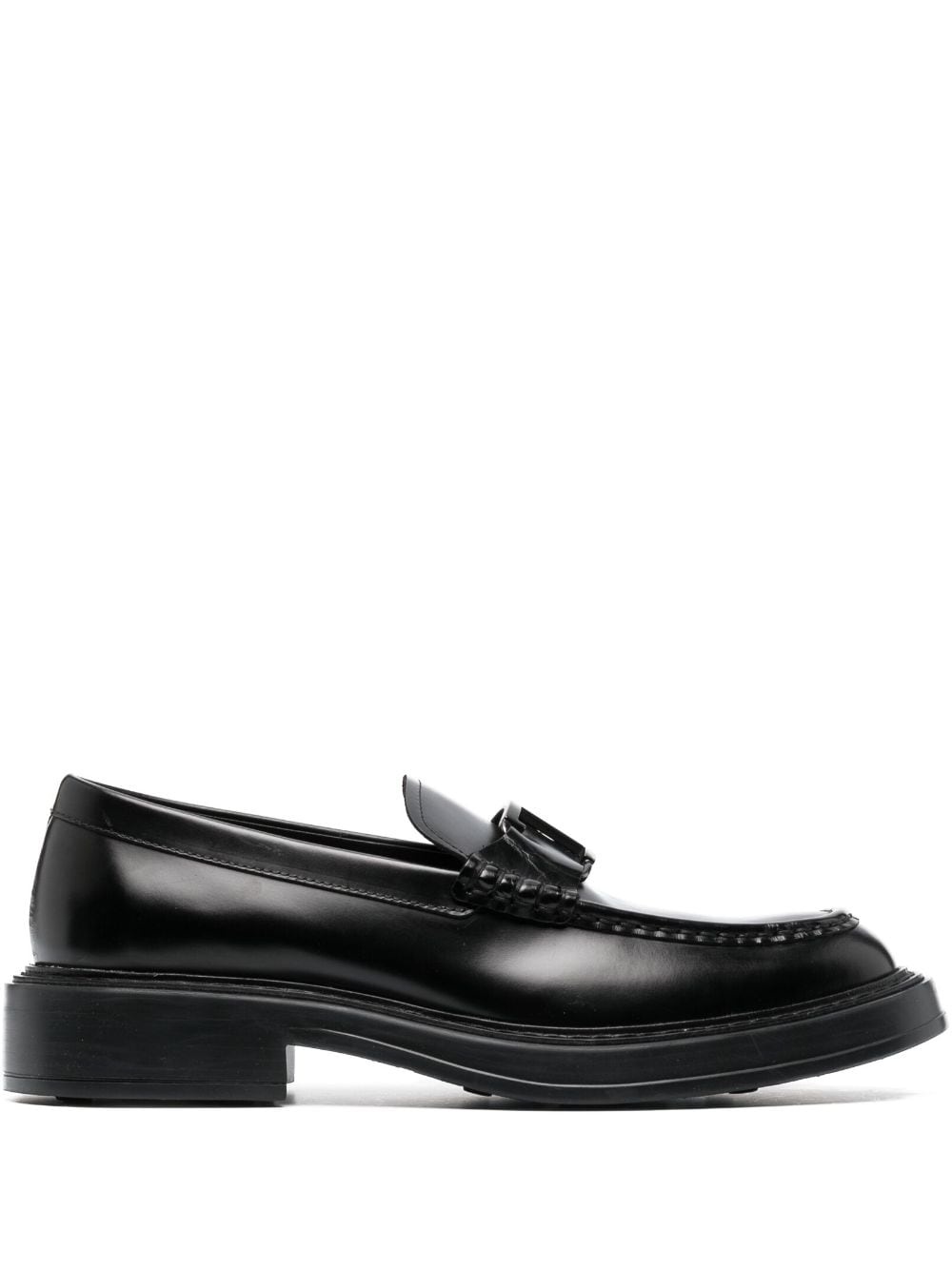 logo-plaque leather loafers - 1