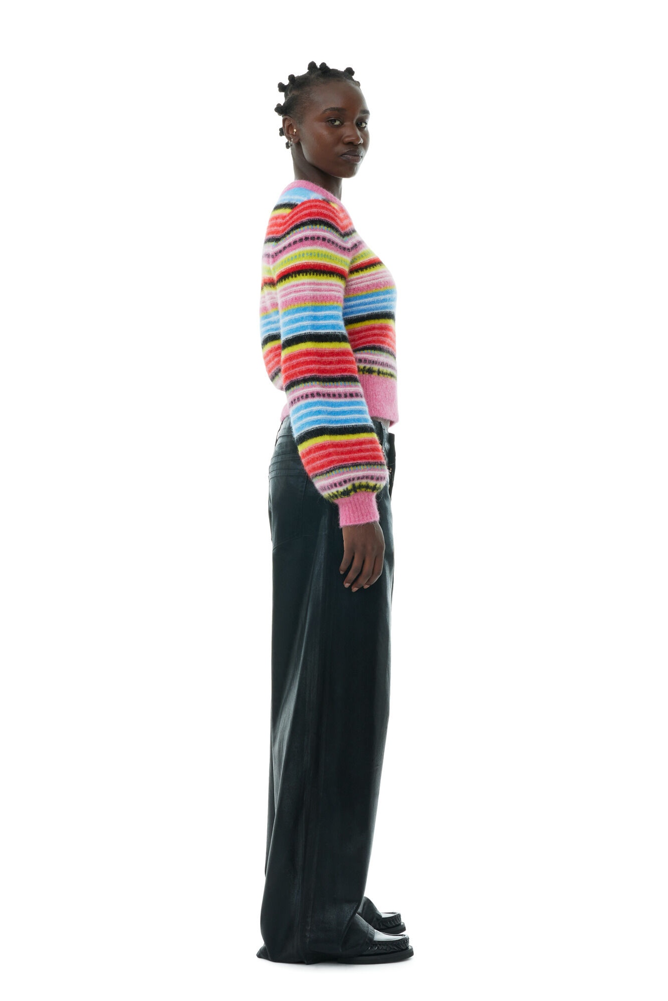 STRIPED SOFT WOOL O-NECK SWEATER - 4