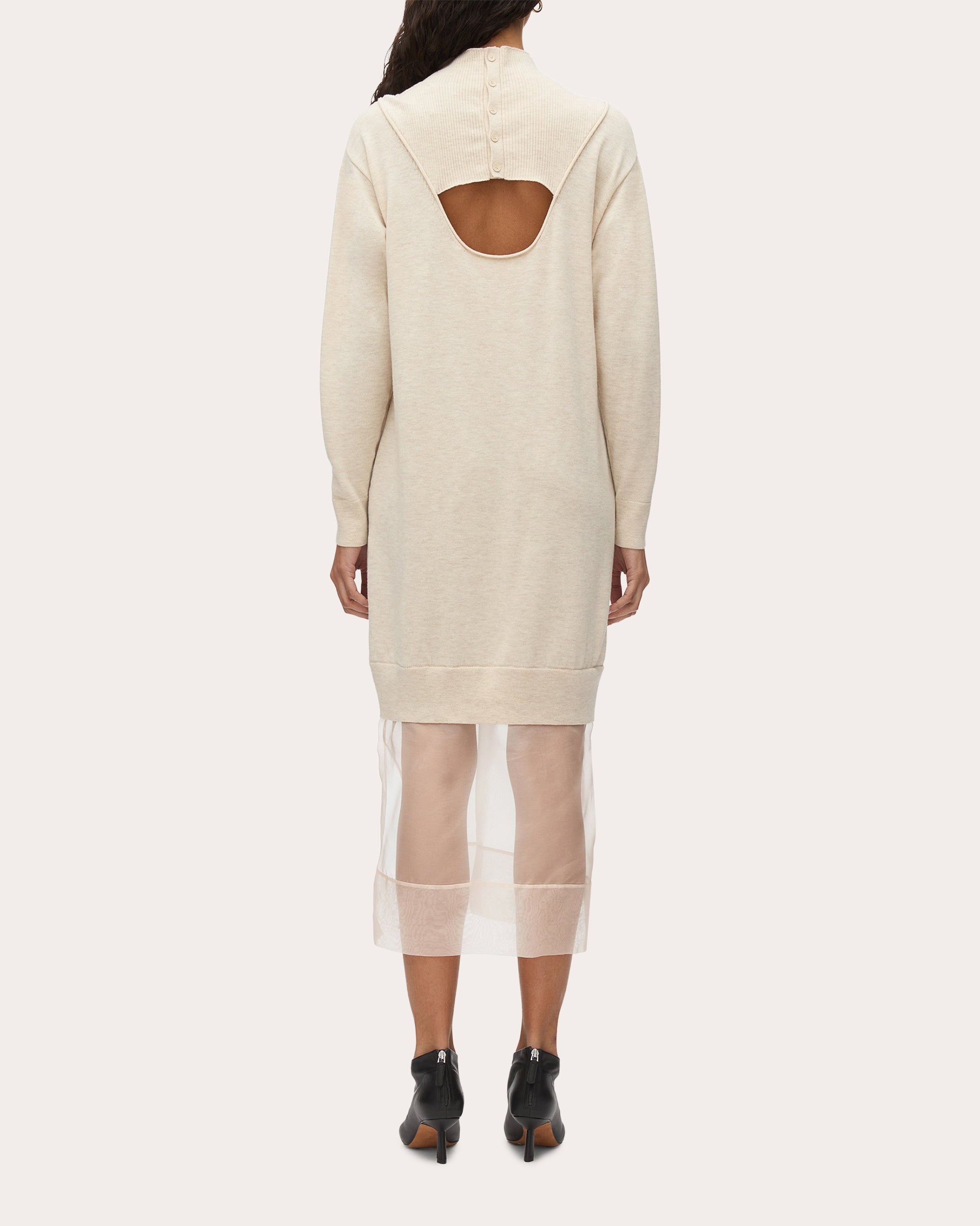 Layered Lace-Inset Chiffon-Trim Wool Midi Dress - 2