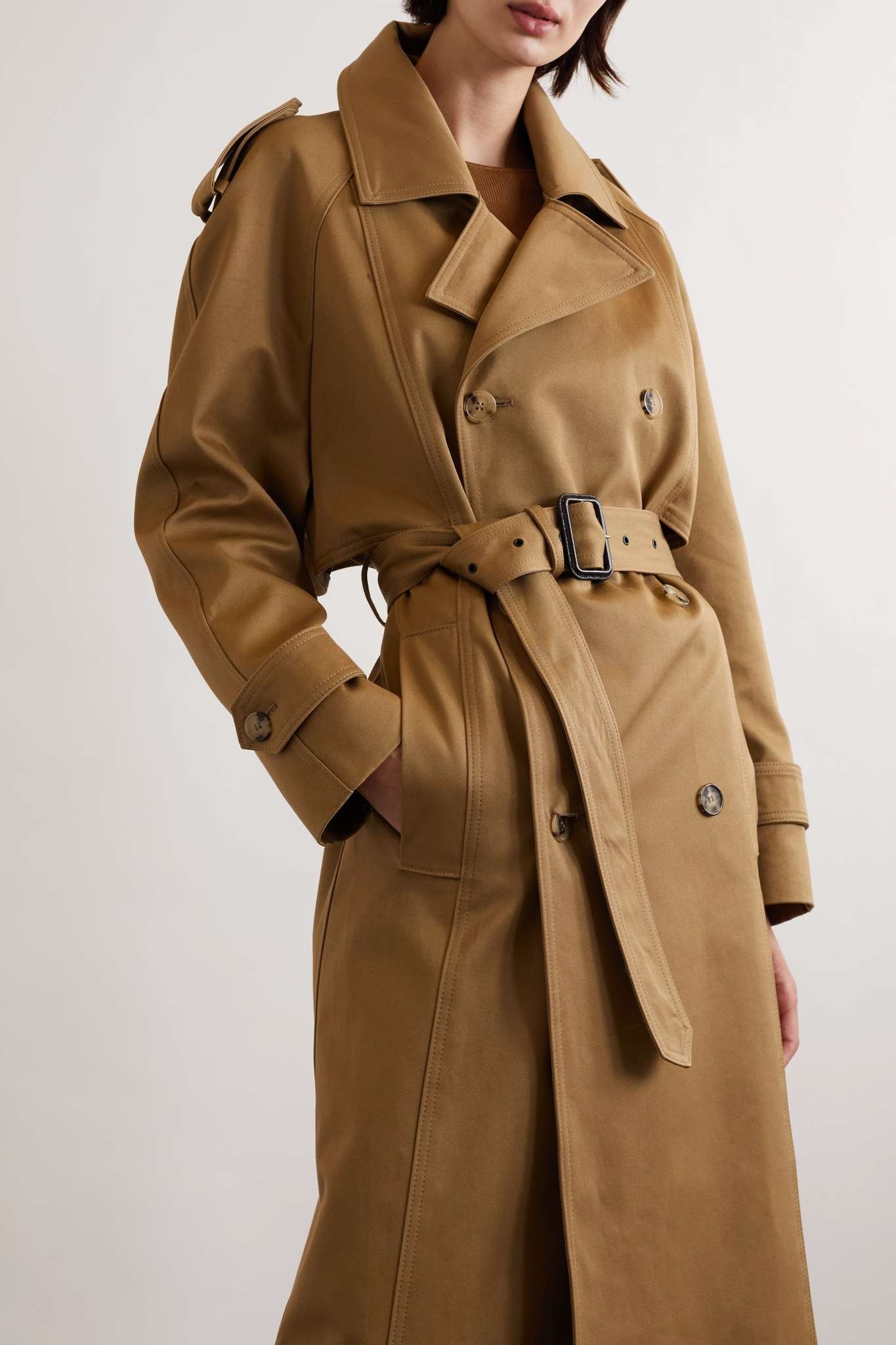 Double-breasted belted cotton-twill trench coat - 3