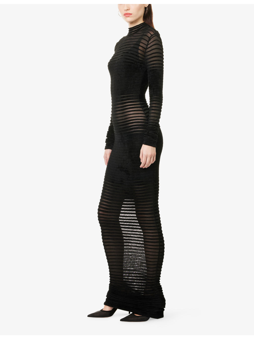 Striped Ribbed Long-Sleeves Woven Gown - 2