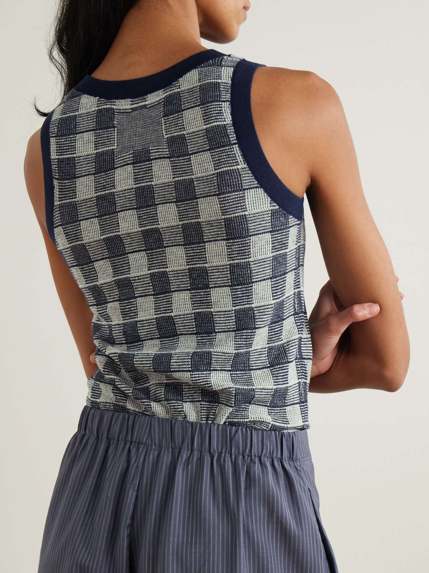 Gingham silk and linen-blend tank Blue - 4