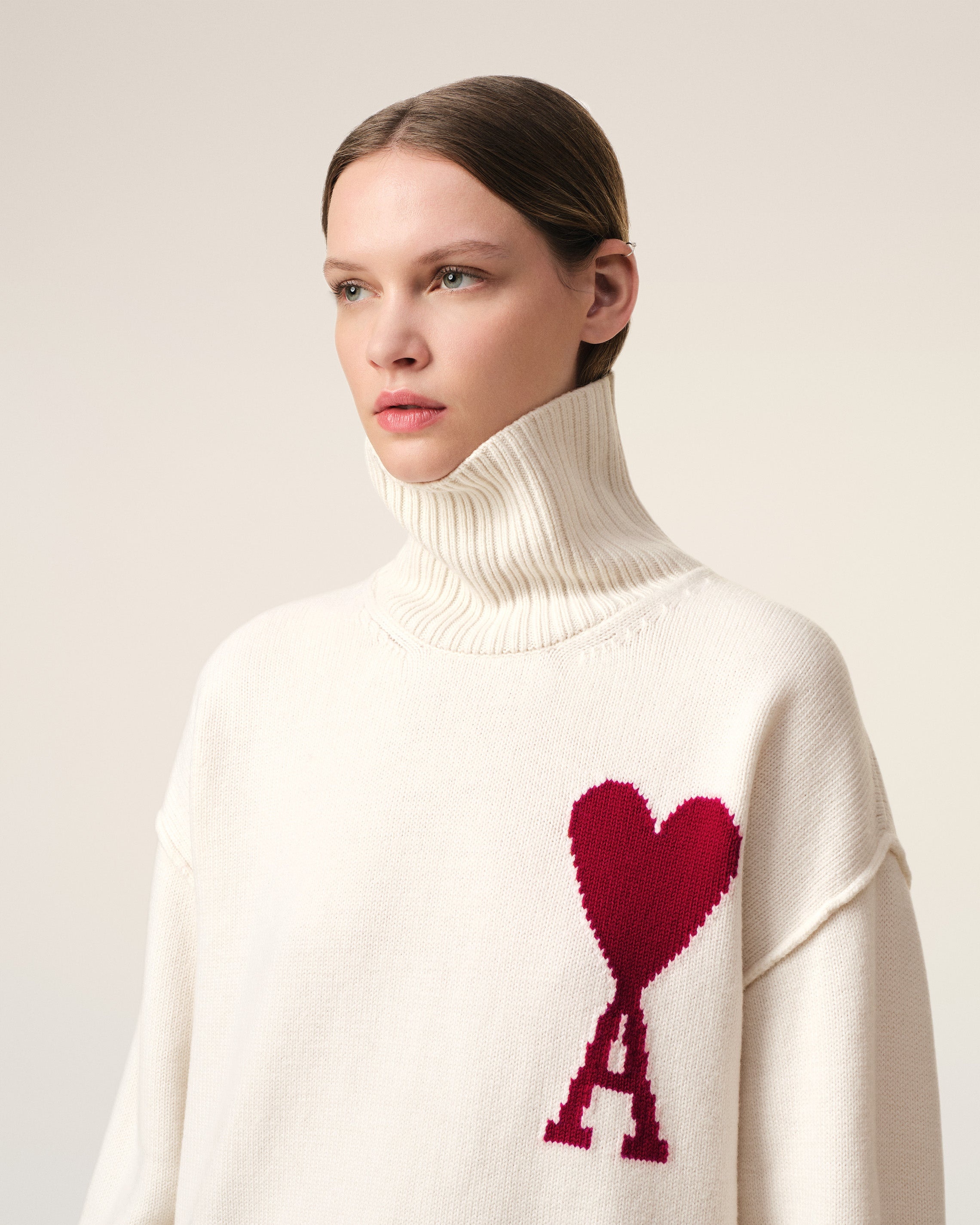 WHITE WOOL AMI DE COEUR SWEATER - 4