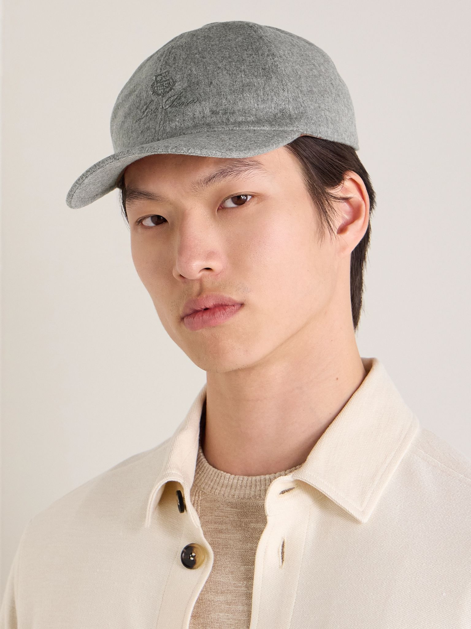 Logo-Embroidered Storm System Baby Cashmere Baseball Cap Gray - 2