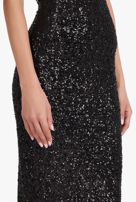 Long black and gold sequined embroidered dress - 6