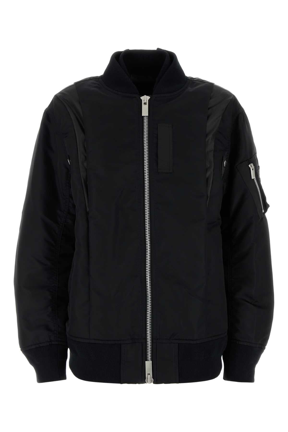 Sacai Women Black Nylon Bomber Jacket - 1