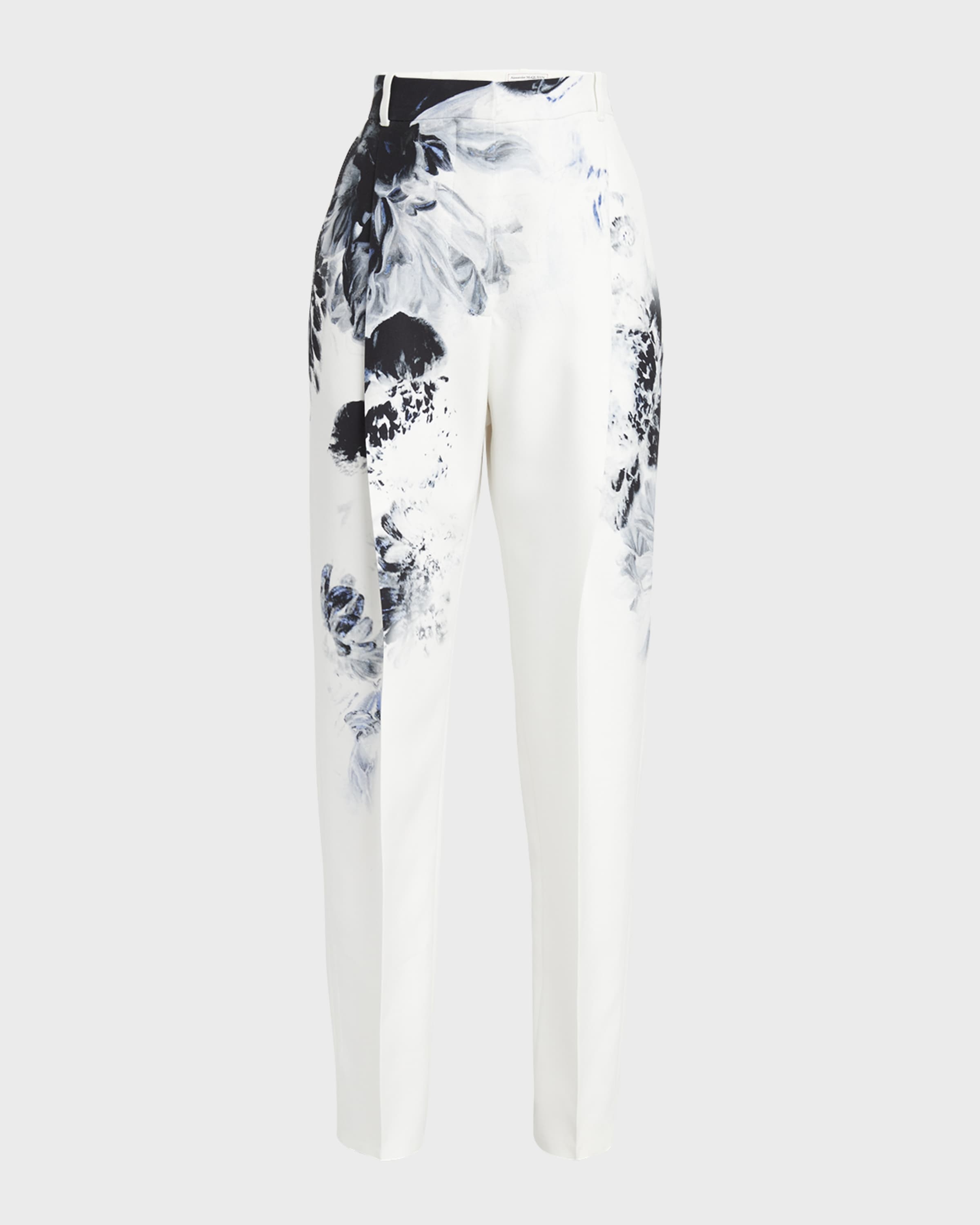 Alexander McQueen Chiaro-Print High-Rise Pleated Straight-Leg Ankle  Trousers, neimanmarcus