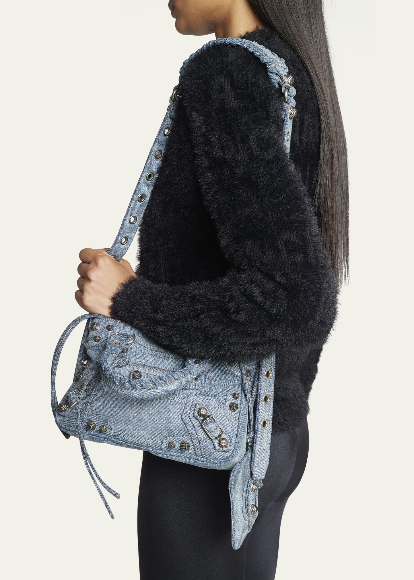 BALENCIAGA Neo Cagole Small Denim Shoulder Bag