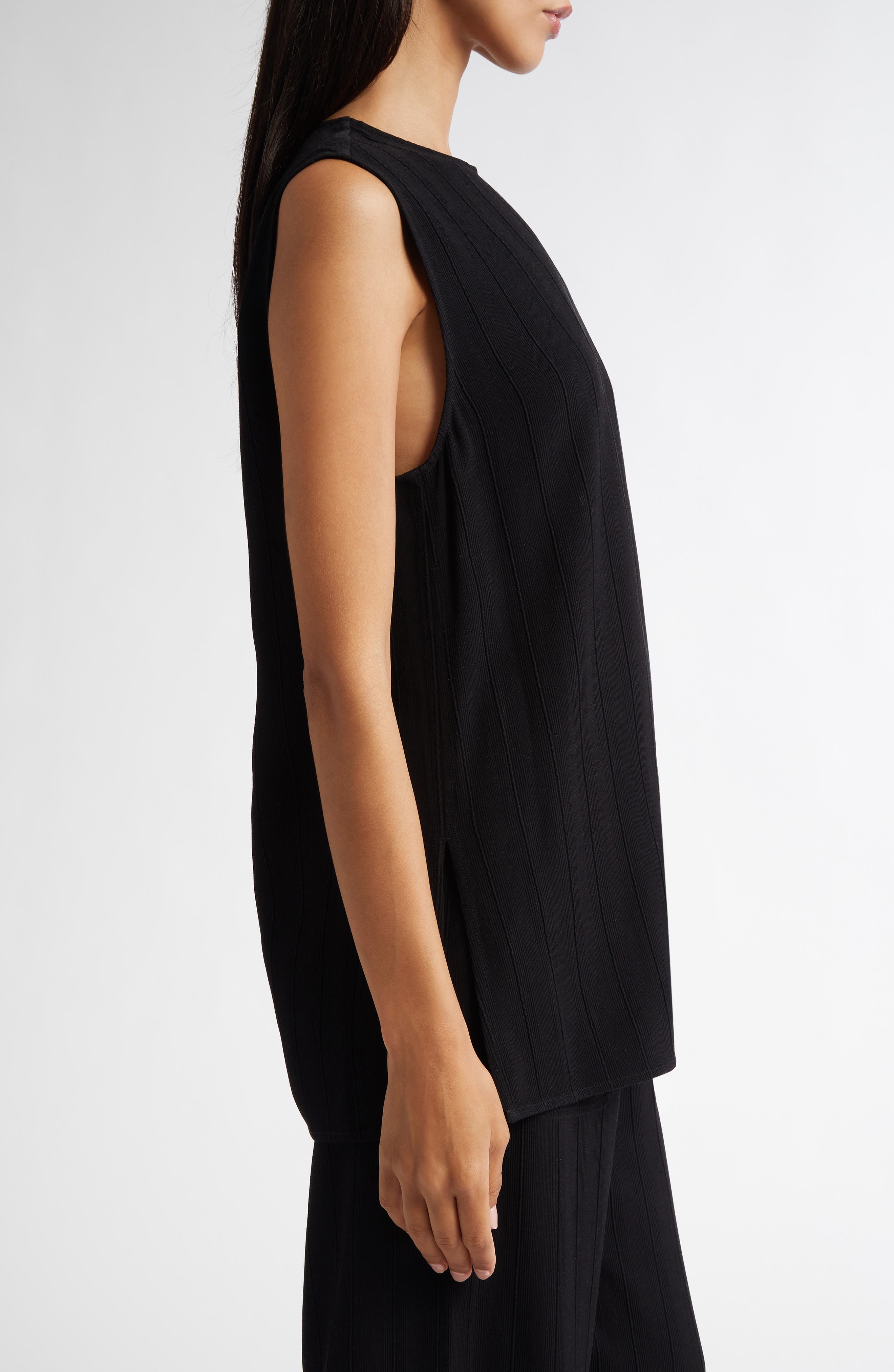 TOTEME Textured Stripe Sleeveless Top in Black at Nordstrom - 4