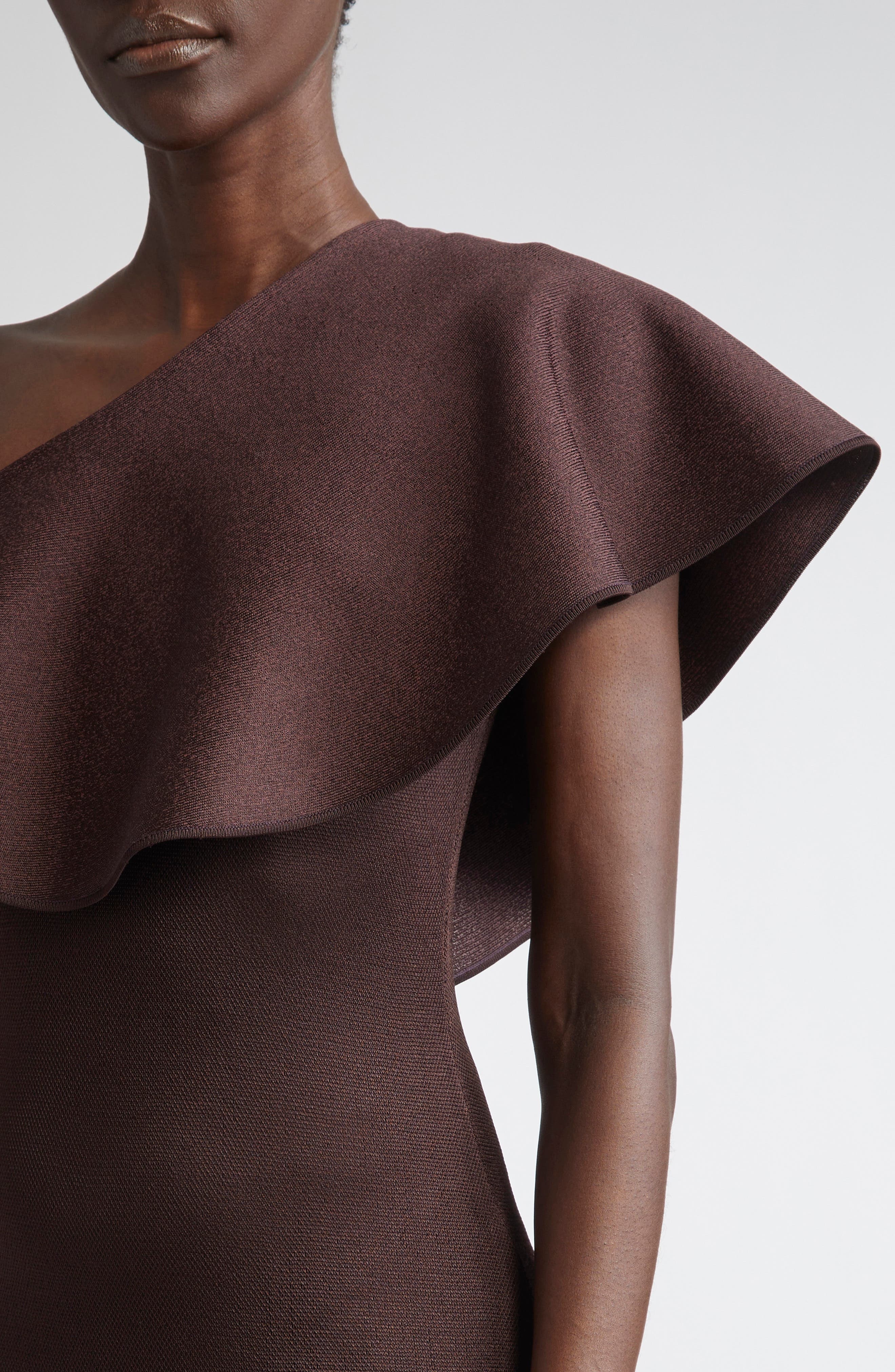 Altuzarra Vivi Knit Dress with Satin Ruffle in Charred Oak at Nordstrom - 4