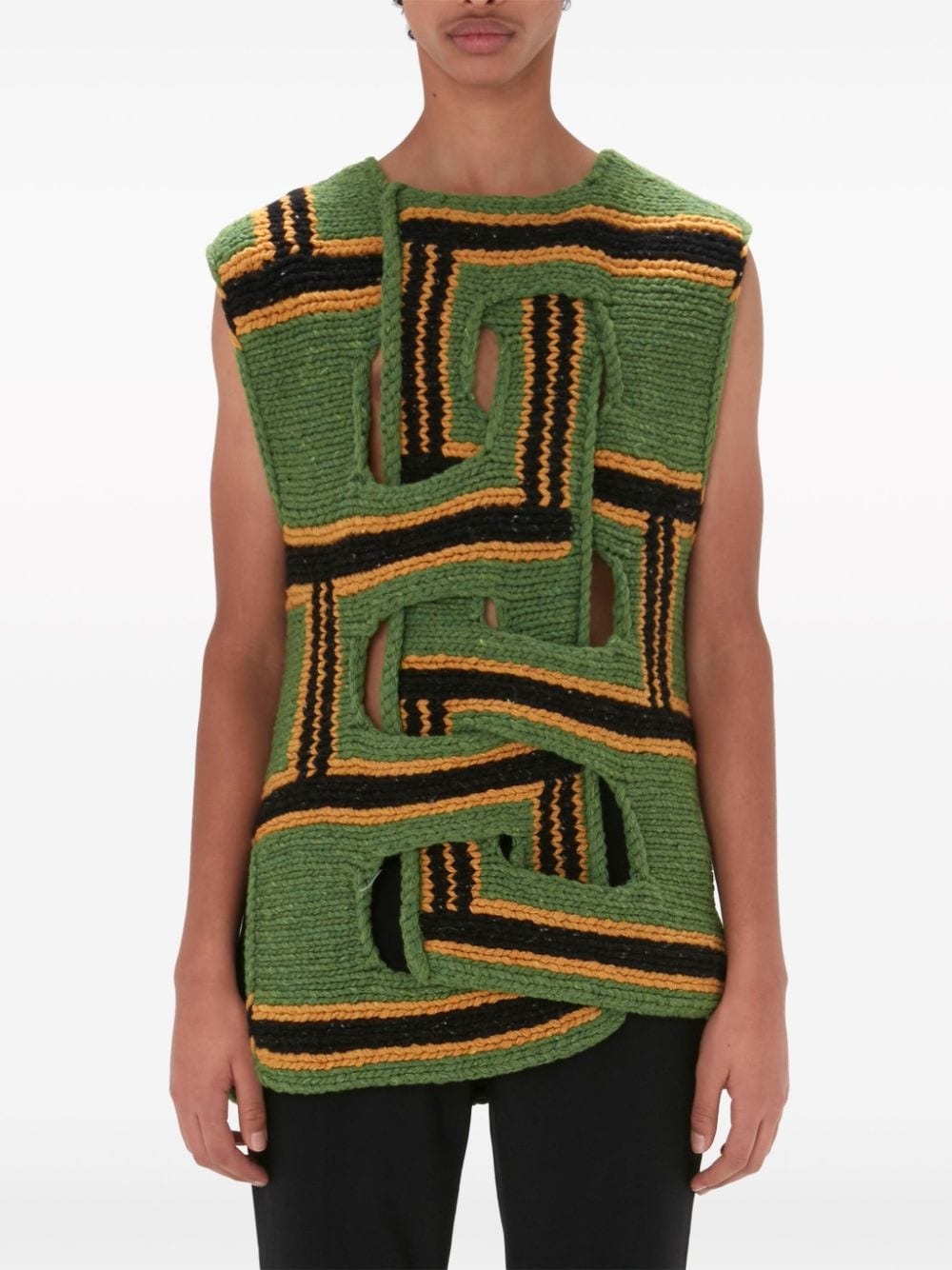 interwoven striped wool vest - 3