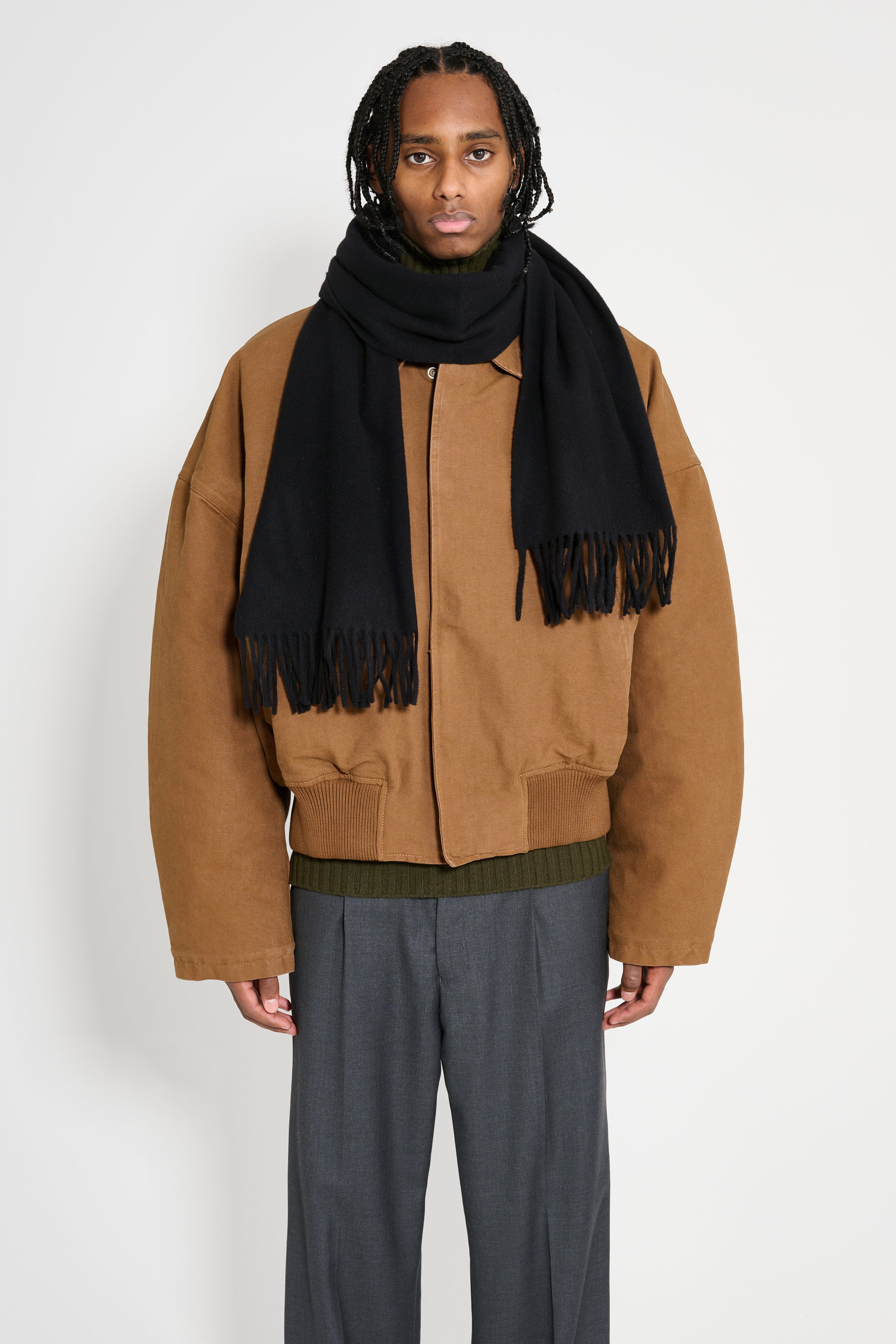 ACNE STUDIOS FRINGE WOOL SCARF NARROW BLACK - 3